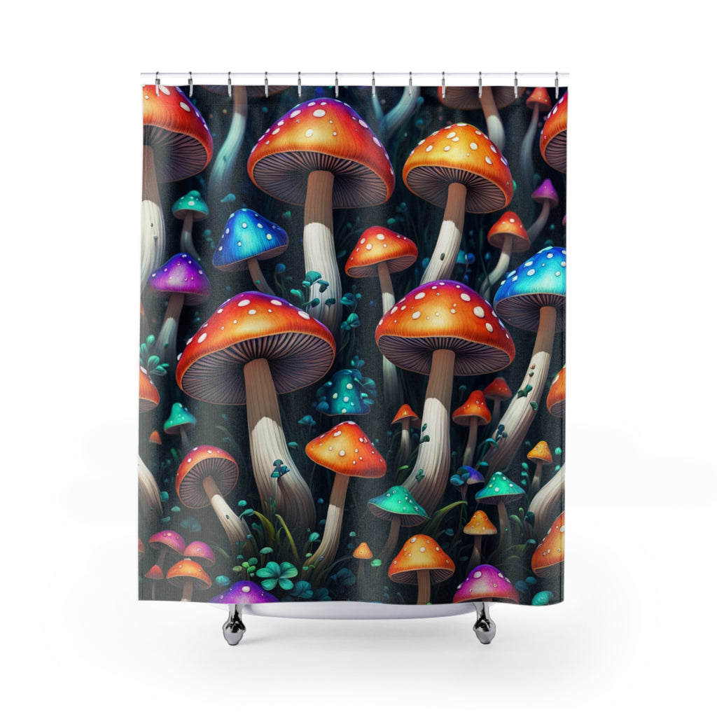 Mushroom Forest Shower Curtain — Colorful Psychedelic Fungi Bathroom Decor