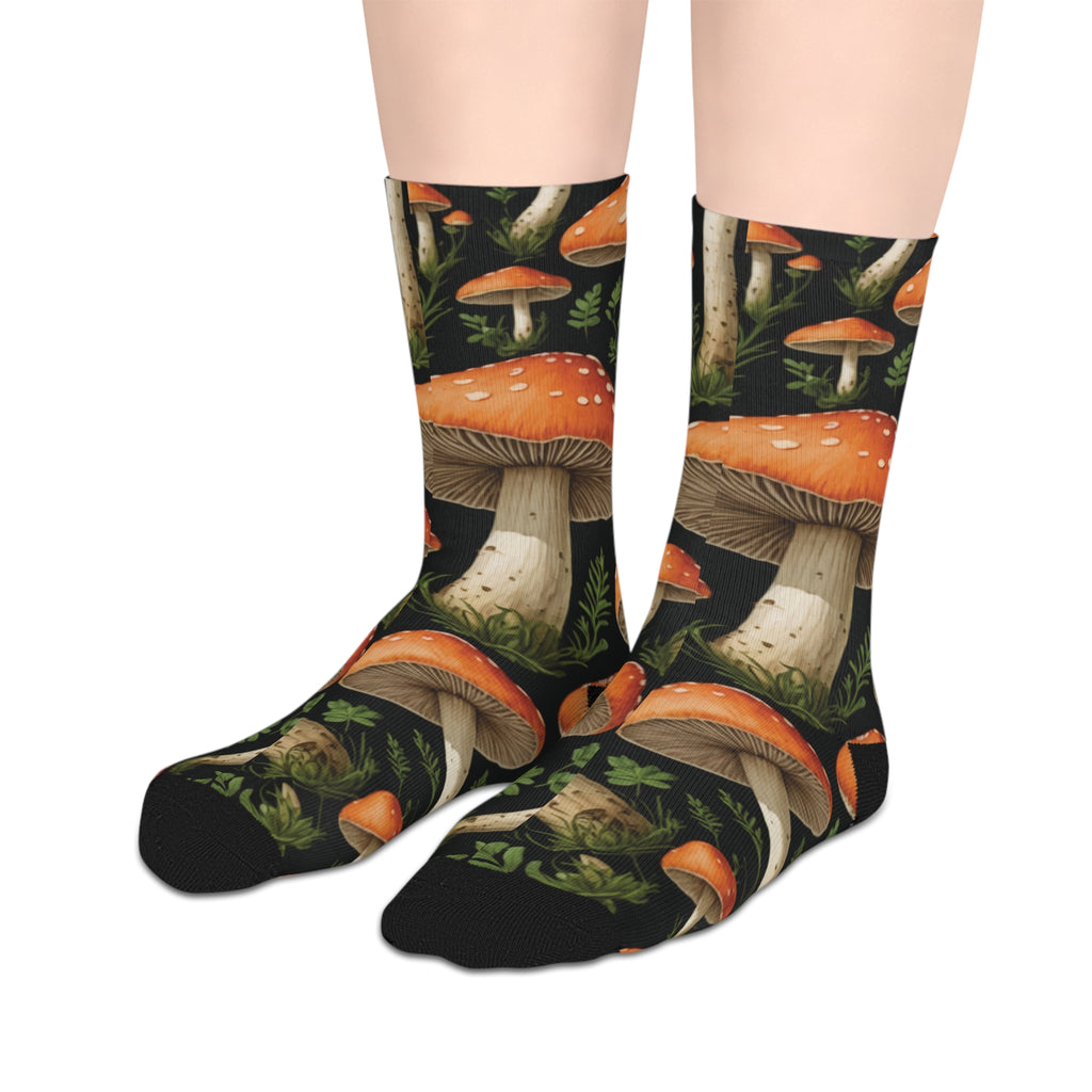Mushroom Forest Mid-Length Socks — Autumn Toadstool Crew Socks