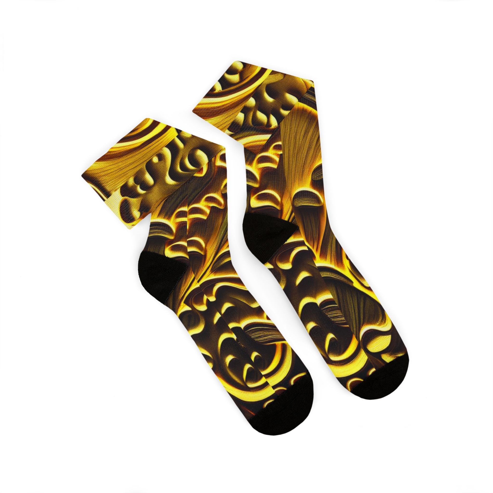 Socks: Gold Baroque Sublimation Socks — Ornate Vintage Pattern Crew Socks
