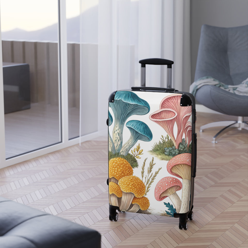 Botanical Mushroom Suitcase – Colorful Fungi Travel Luggage
