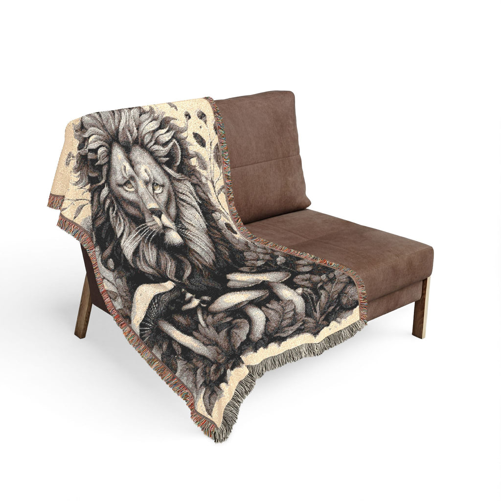Blanket: Lion Tapestry Woven Blanket — Vintage Safari Lion Throw