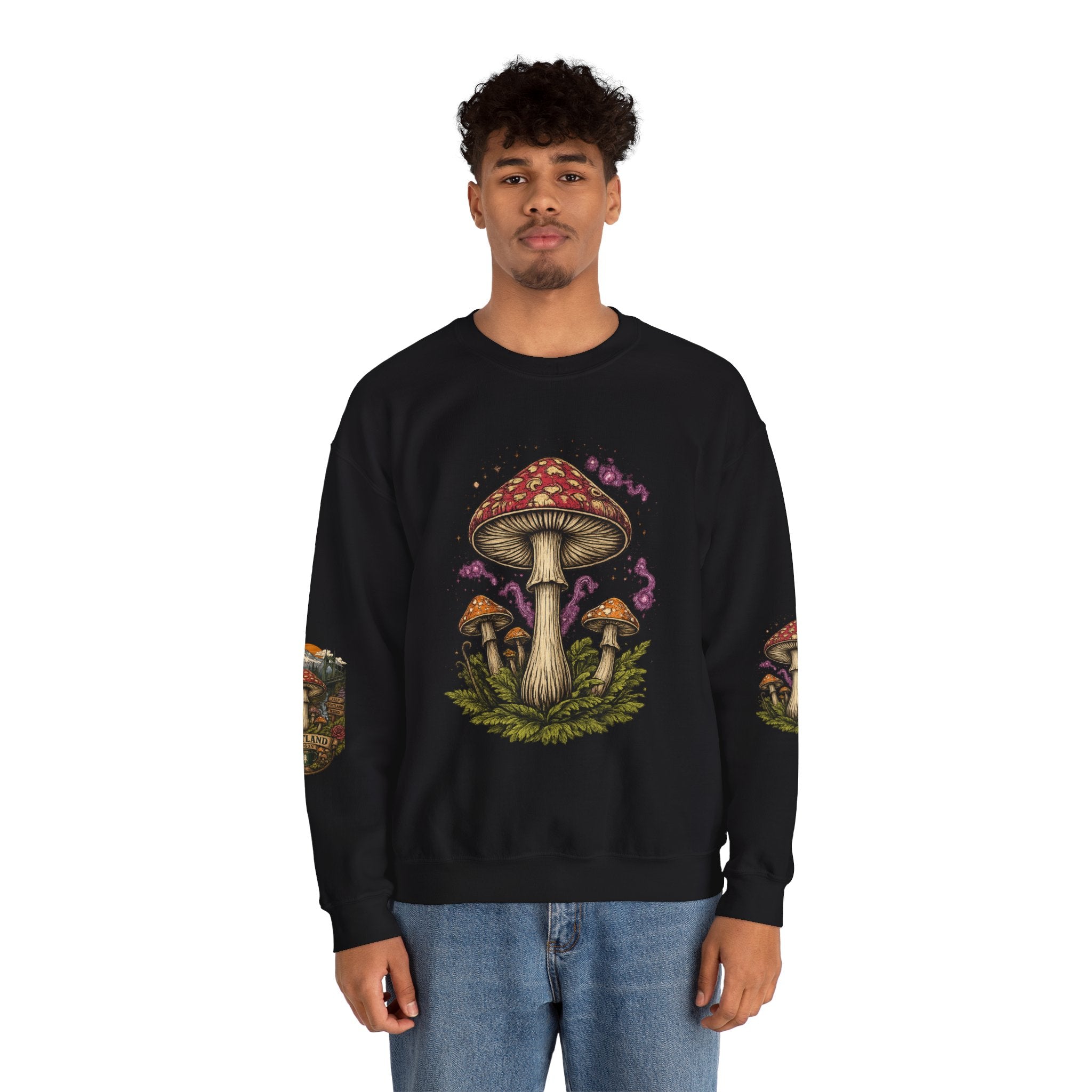 Mushroom Crewneck Sweatshirt — Portland Vintage Psychedelic Fungi Graphic