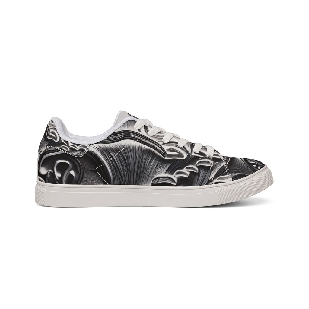 Men's Low-Top Leather Sneakers — Monochrome Abstract Swirl Design