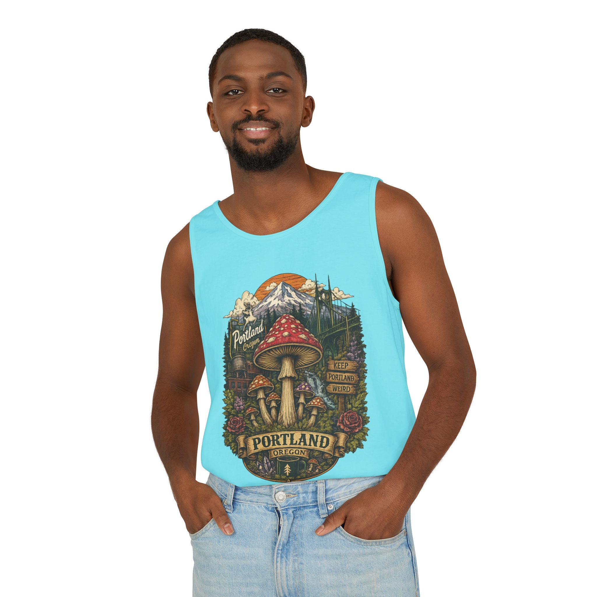 Portland Mushroom Tank Top — Vintage Forest Travel Graphic