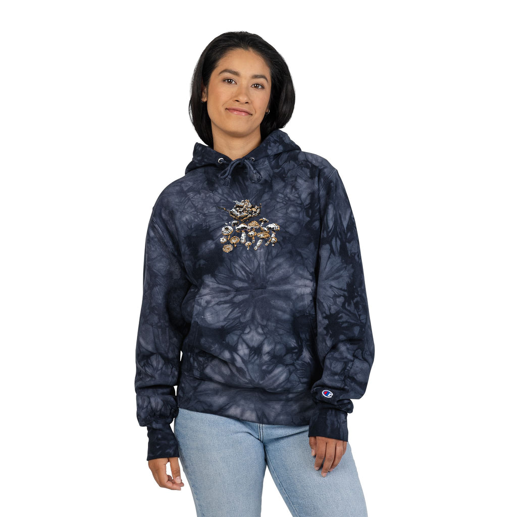 Tie-Dye Embroidered Hoodie – Floral Cluster Chest Design