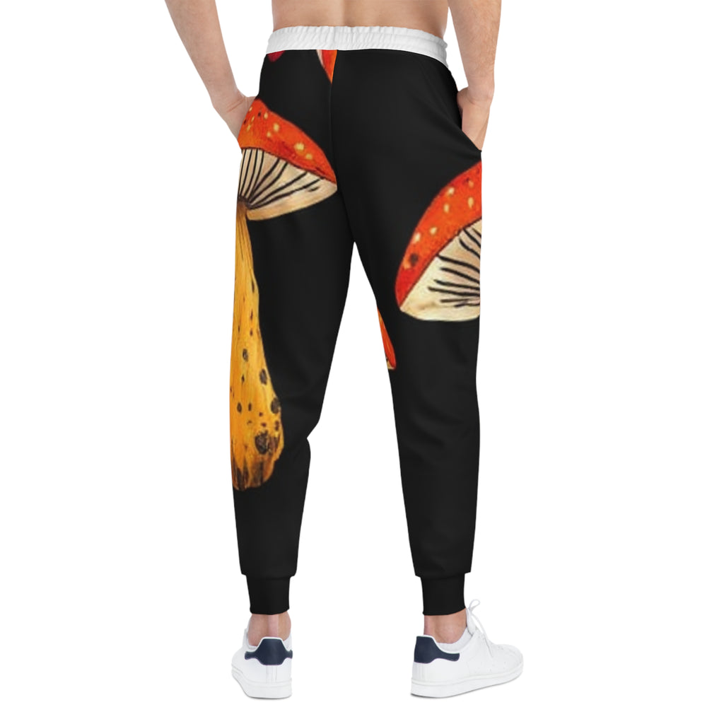 Pantalones deportivos tipo jogger con estampado integral de hongos amanita muscaria — Pantalones deportivos tipo jogger con estampado integral de bosque psicodélico