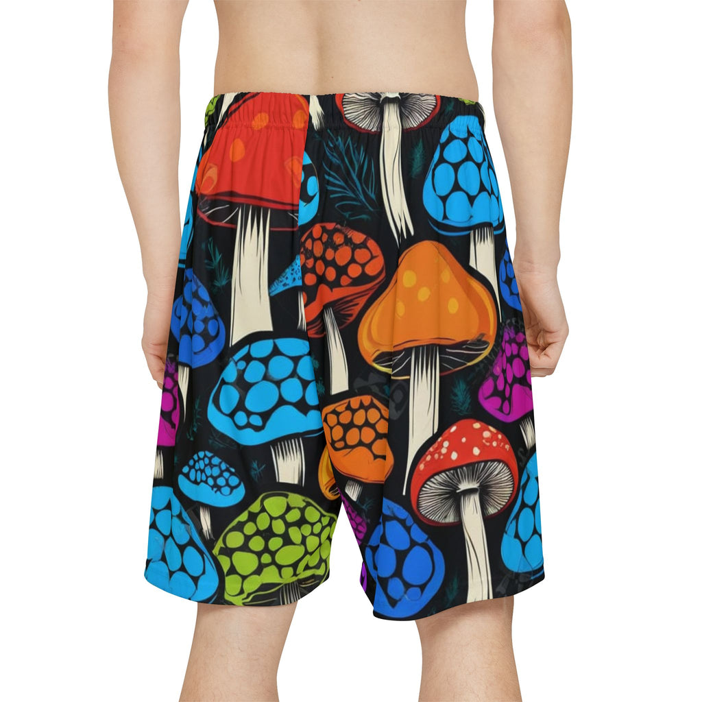 Mushroom Pattern Athletic Shorts — Colorful Psychedelic All-Over Print