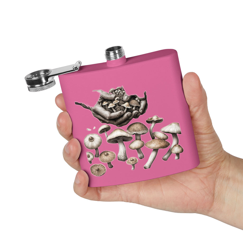 🍄 Hands of the Harvest Flask – Hold the Magic of Nature 🤲 Stainless Steel Flask, 6oz