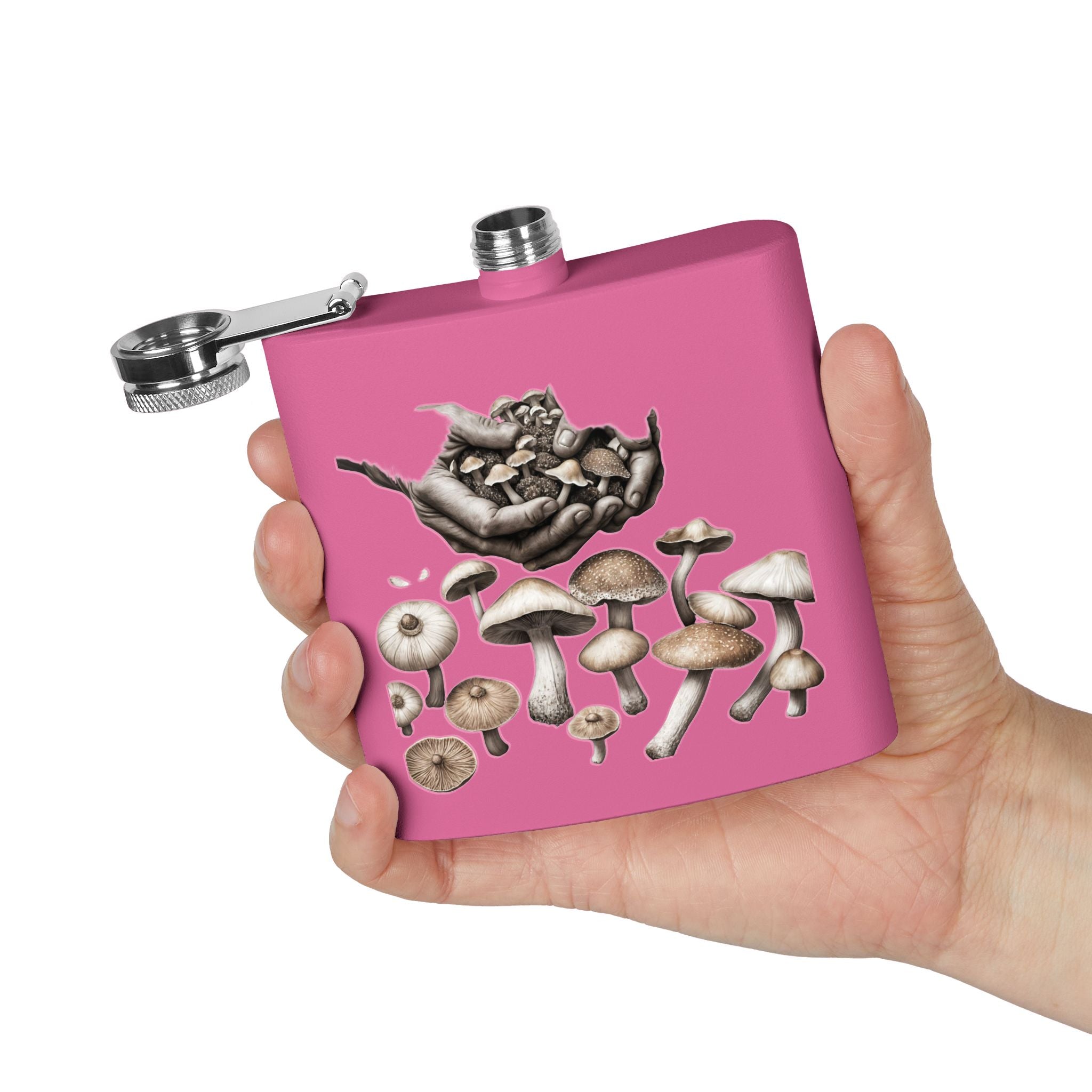 🍄 Hands of the Harvest Flask – Hold the Magic of Nature 🤲 Stainless Steel Flask, 6oz