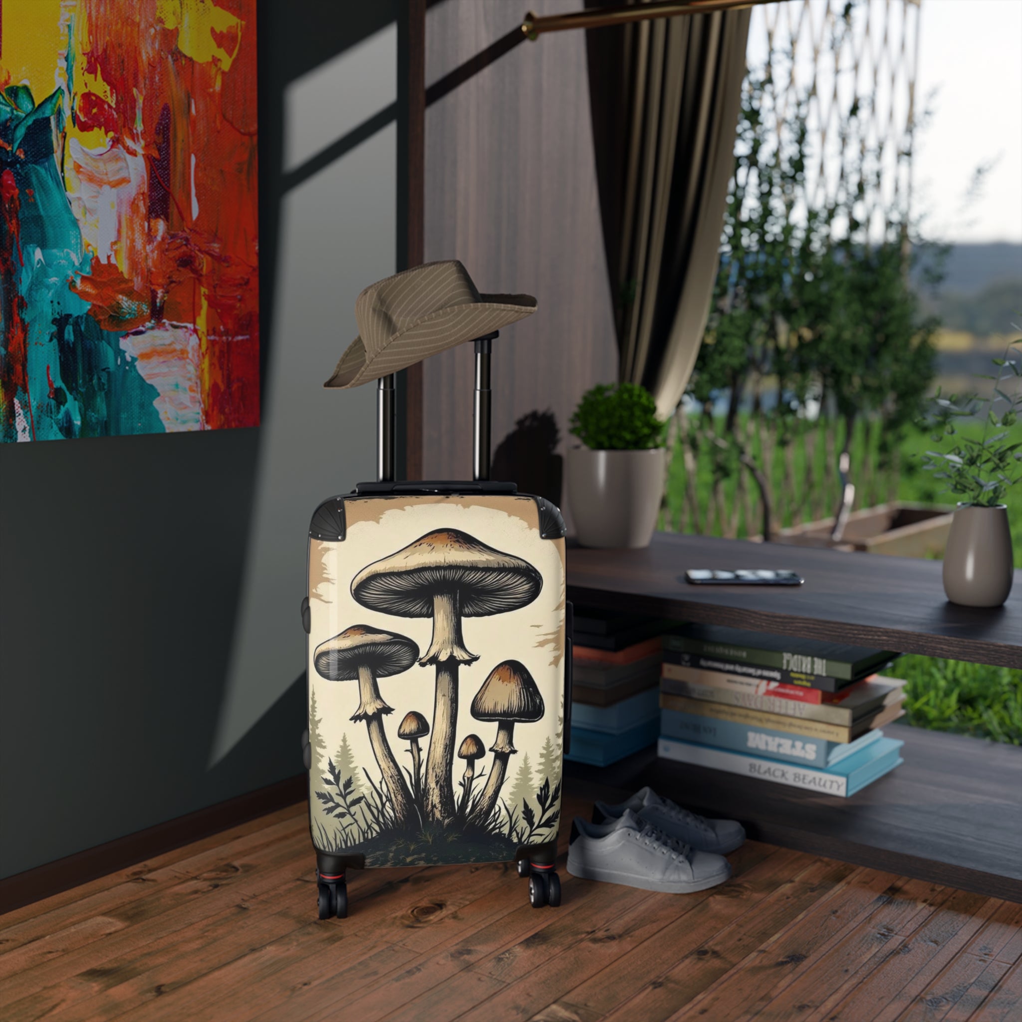 Mushroom Forest Suitcase Cover – Vintage Psychedelic Fungi Travel Luggage Skin