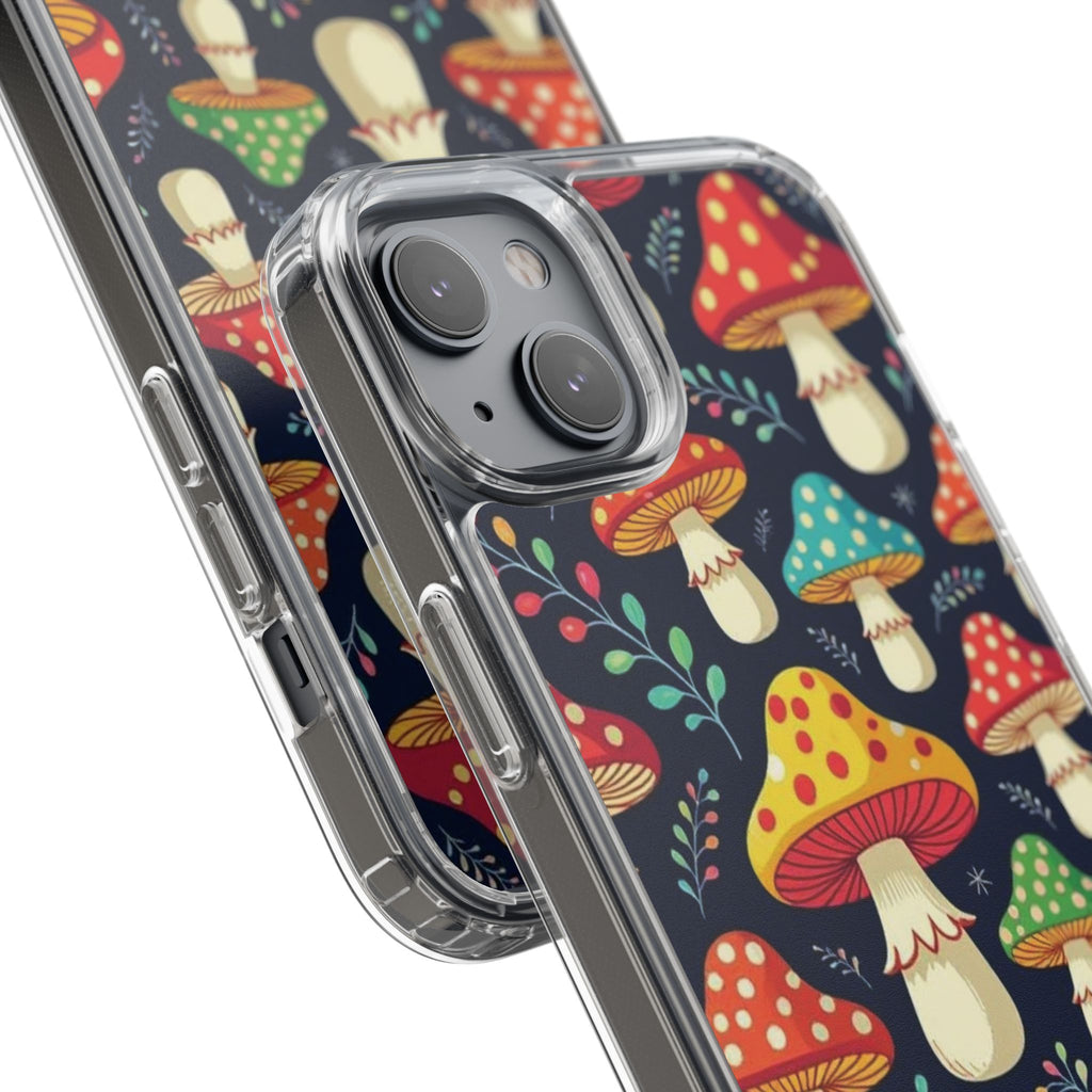 Phone Case: Mushroom Pattern Clear Phone Case — Colorful Toadstool Floral Design