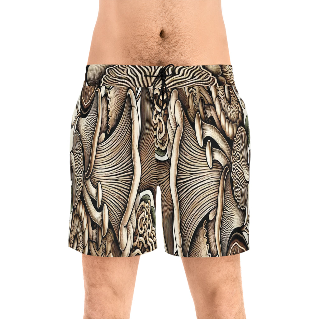 Mushroom Forest Swim Shorts — Botanical Psychedelic Men's Beach Trunks