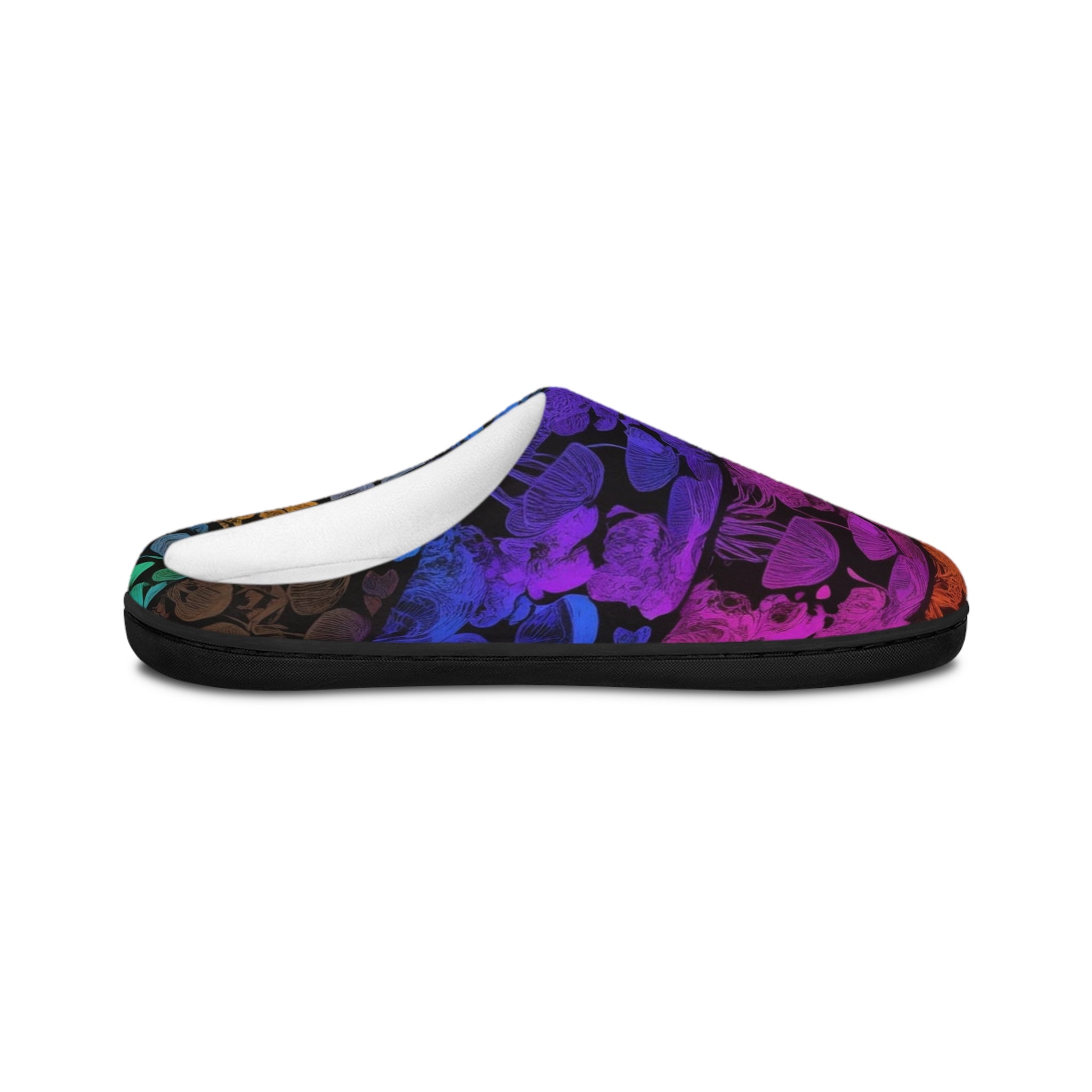 Men's Mushroom Pattern Indoor Slippers — Rainbow Psychedelic Cozy Home Shoes