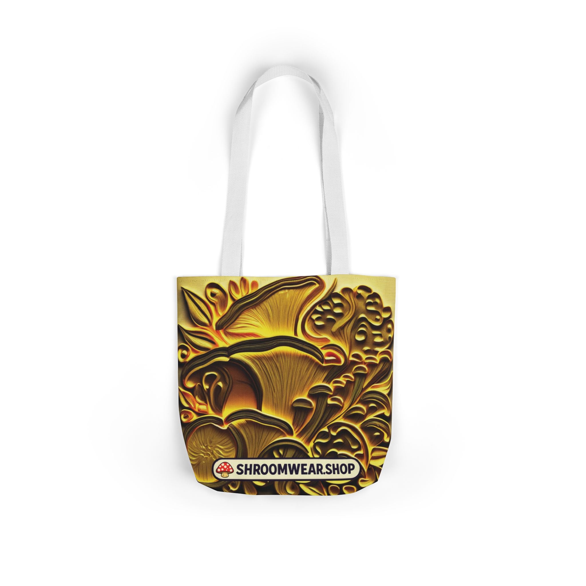 Tote Bag : Golden Mushroom Canvas Tote Bag — Psychedelic Fungi Art Tote