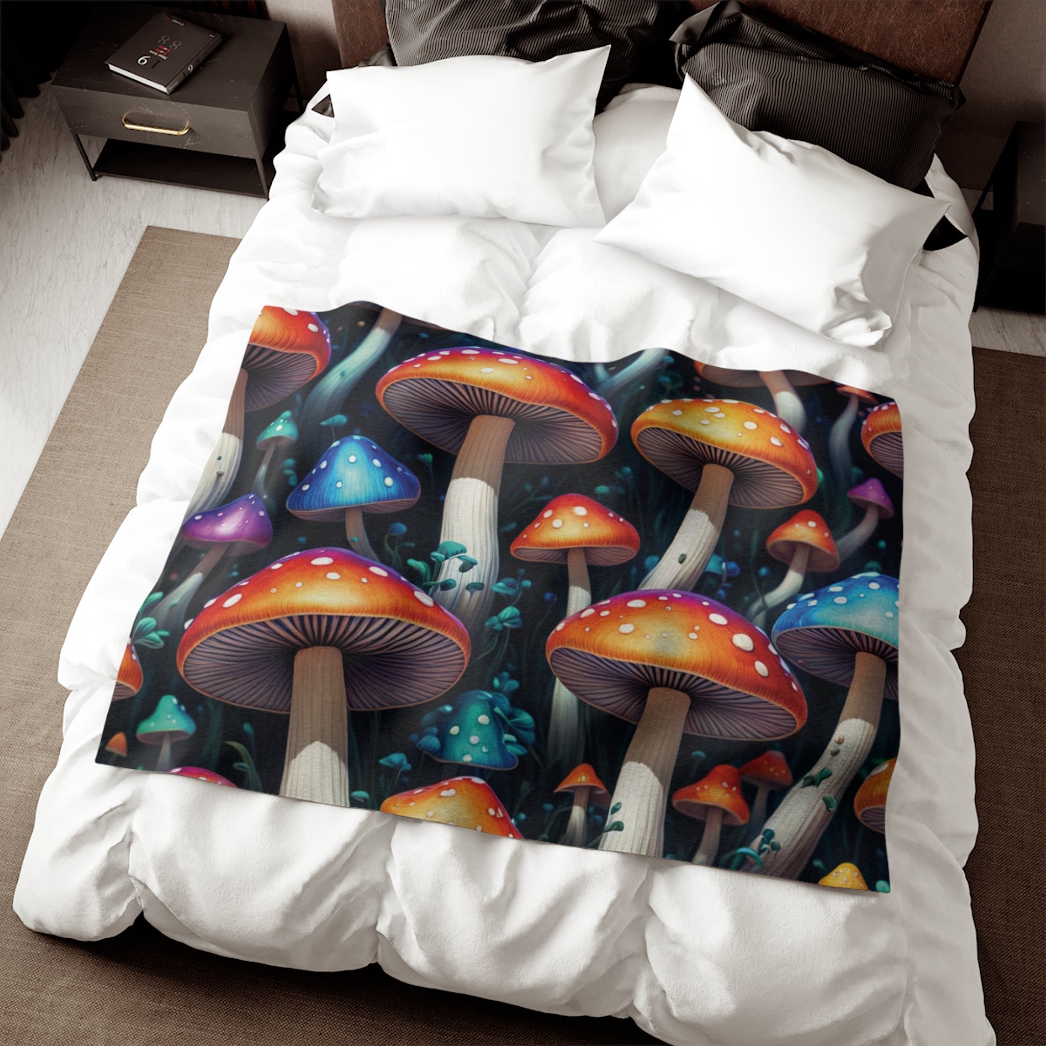 Mushroom Wonderland Sweatshirt Blanket — Colorful Psychedelic Fungi Throw