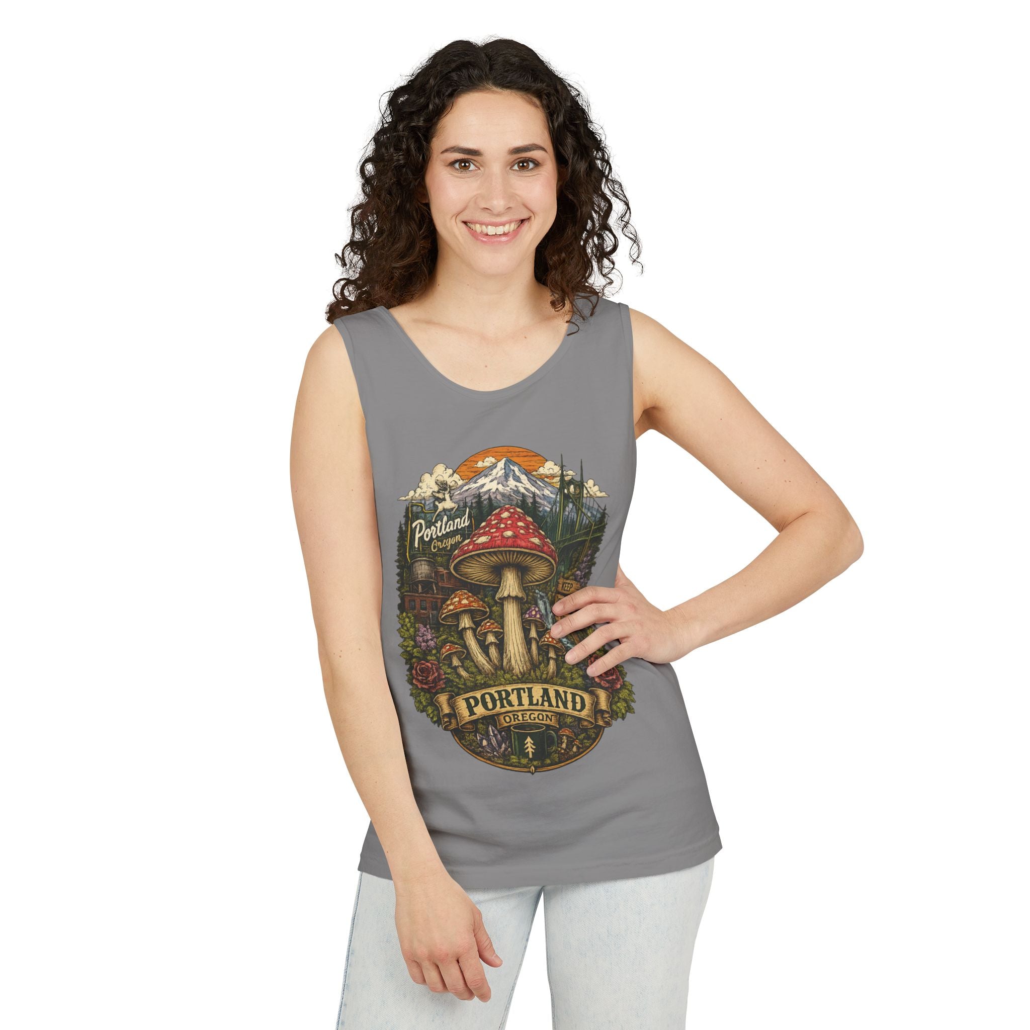 Portland Mushroom Tank Top — Vintage Forest Travel Graphic