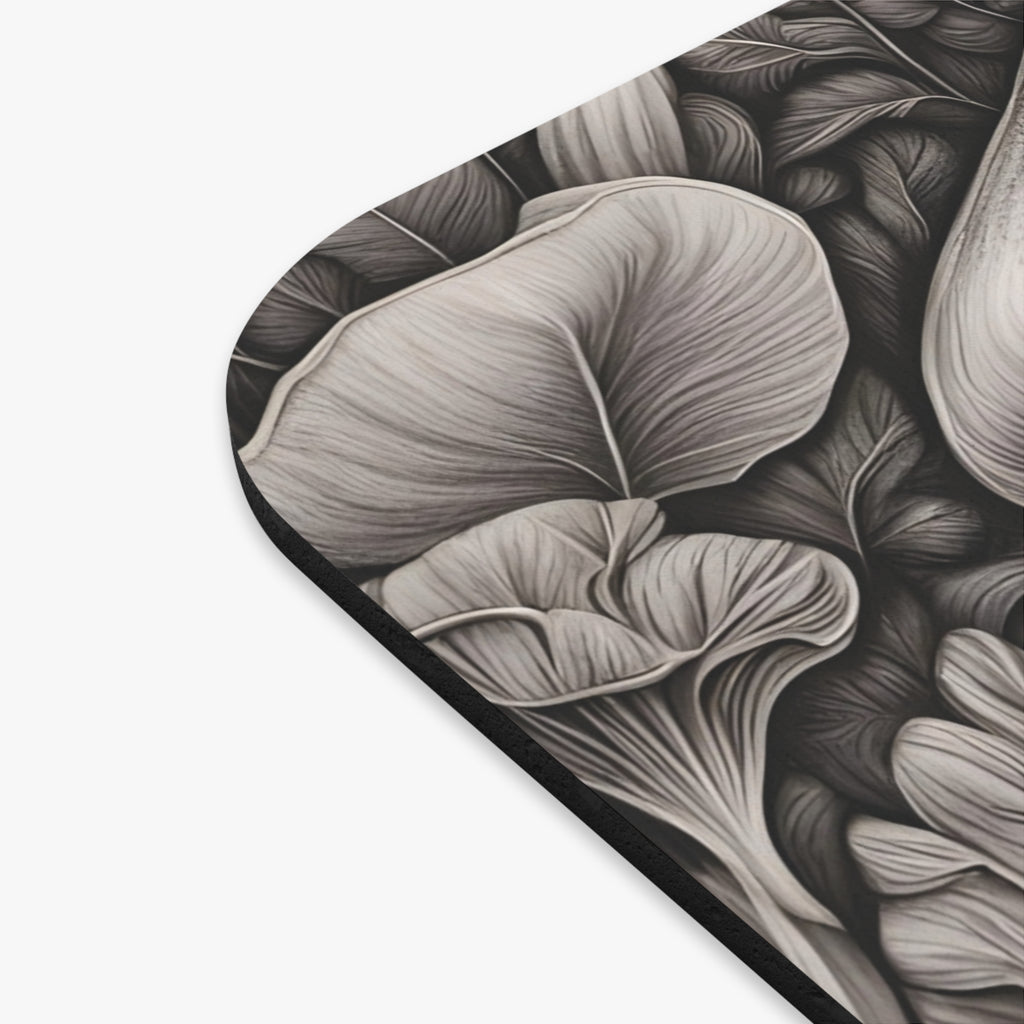 Mouse Pad: Monochrome Mushroom Garden Mouse Pad — Botanical Desk Accessory