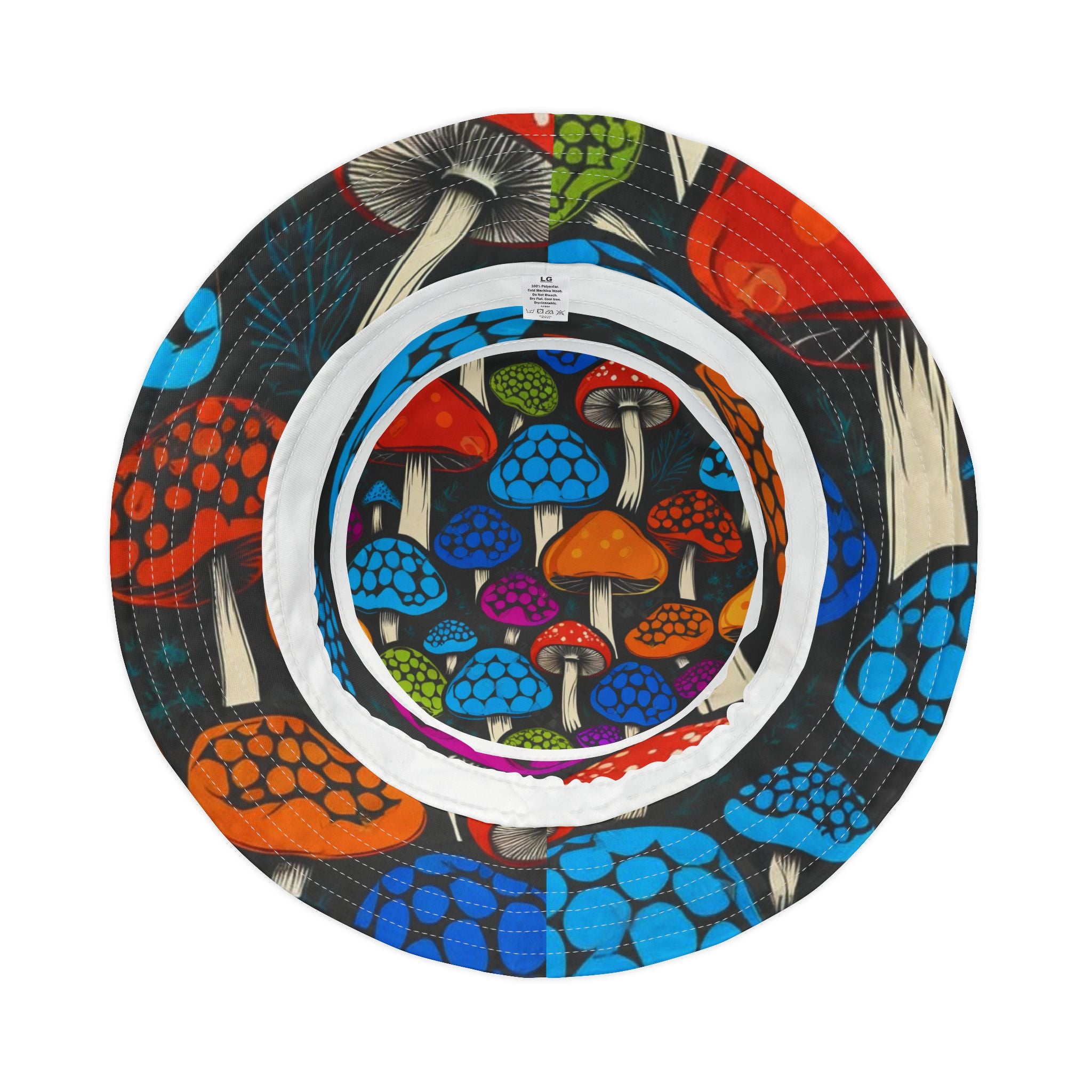 Psychedelic Mushroom Pattern Bucket Hat — Colorful Retro Fungi Print