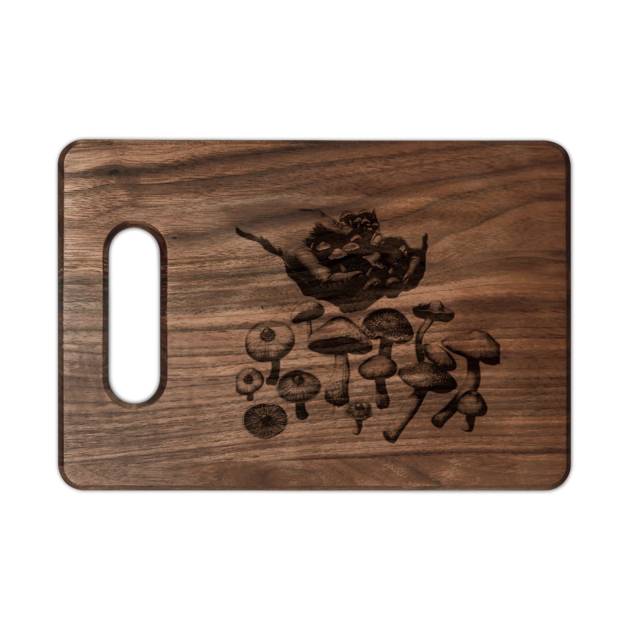 Engraved Mushroom Wooden Cutting Board — Rustic Kitchen Serving & Prep Board