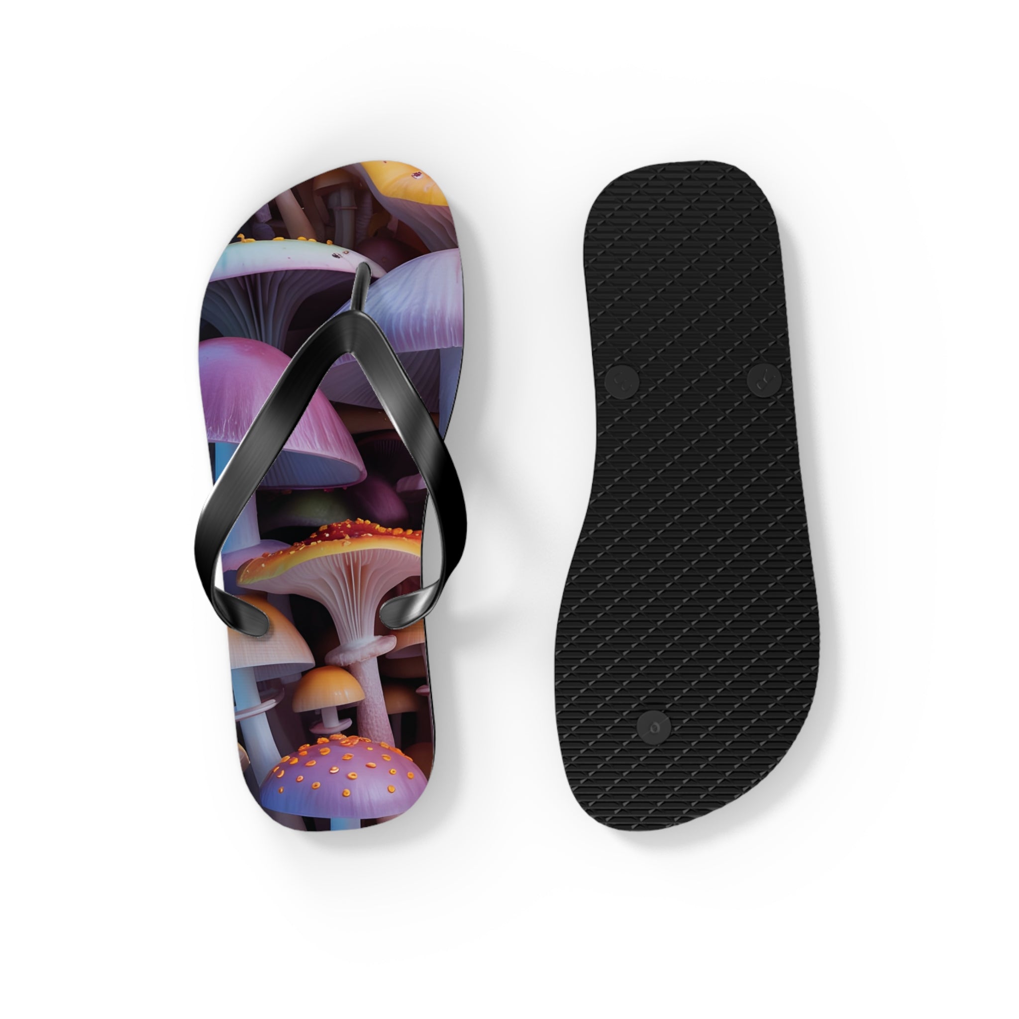 Flops: Psychedelic Mushroom Flip Flops - Colorful Fantasy Beach Sandals