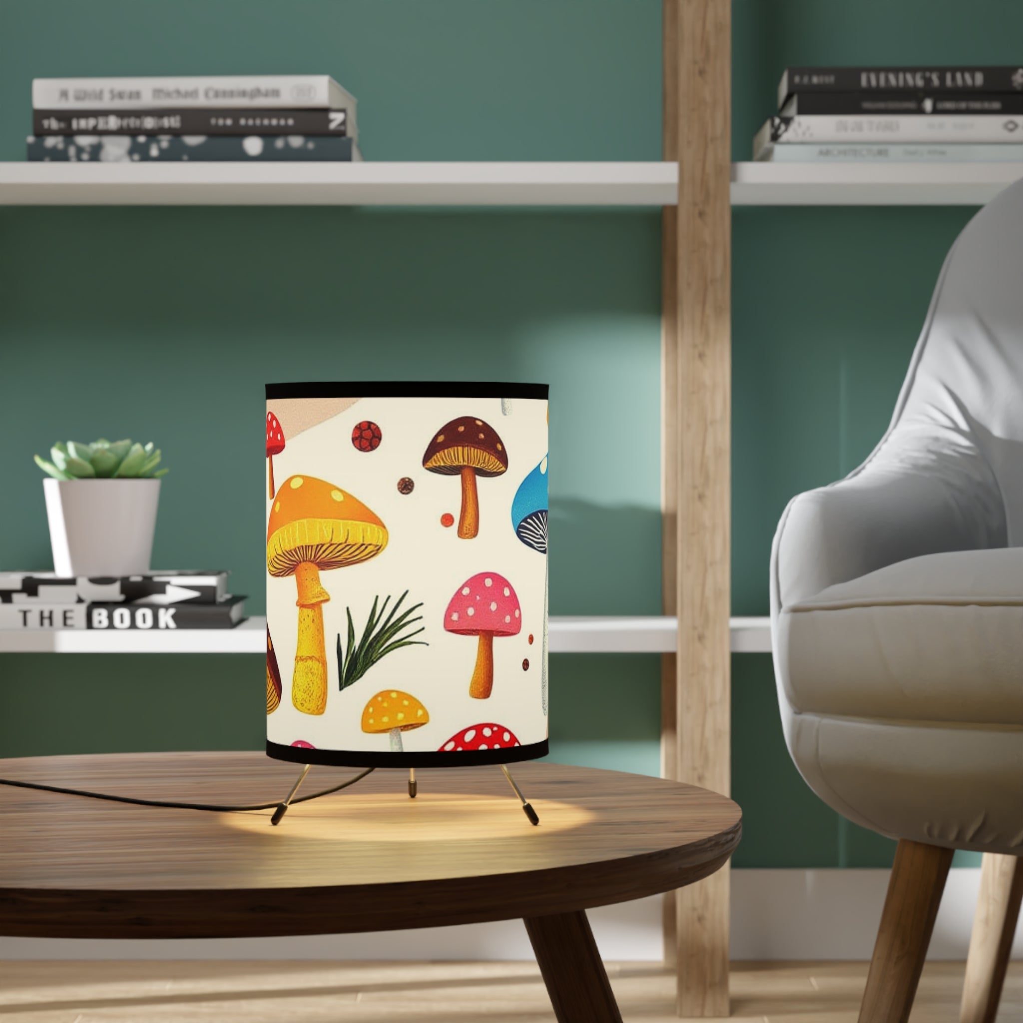 Colorful Mushroom Tripod Lamp, Bohemian Decor, Unique Lighting, Home Decor, Gift for Nature Lovers, Funky Lampshade