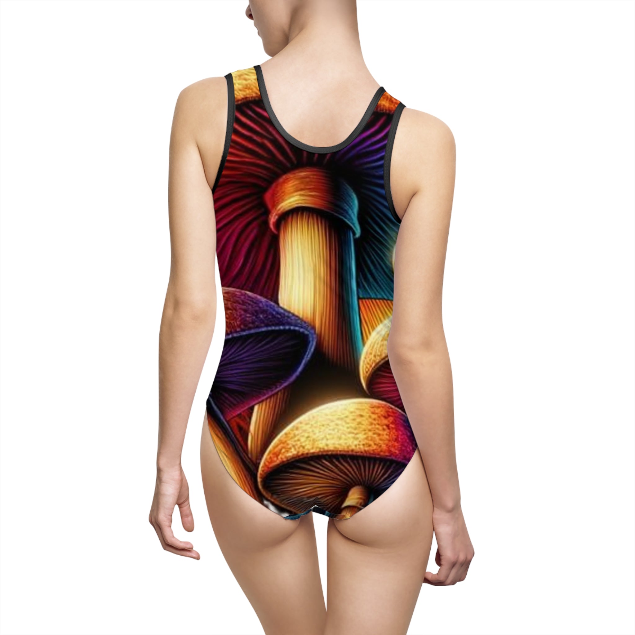 Psychedelic Mushroom Print One-Piece Swimsuit — Vibrant All-Over-Print