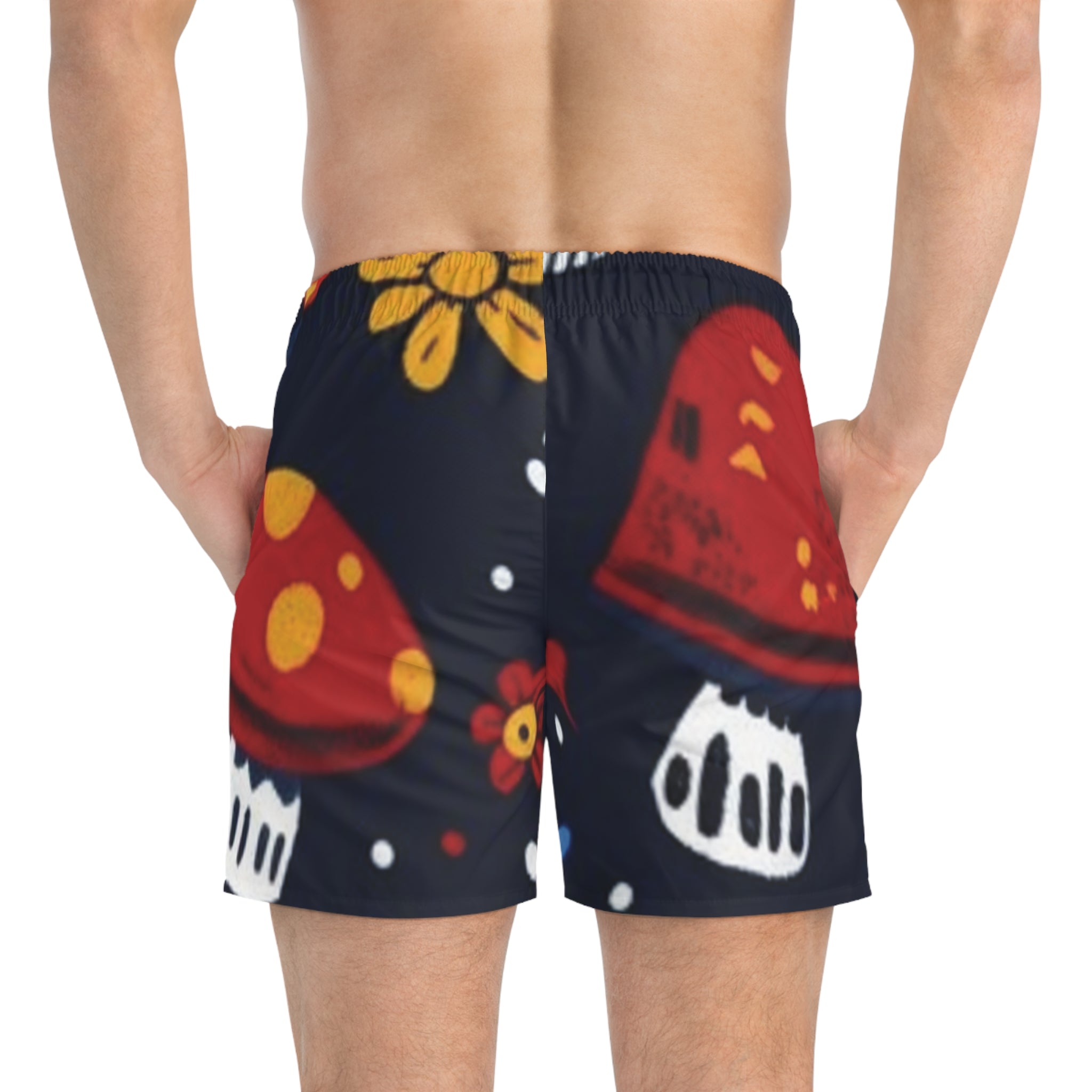 Mushroom Floral Swim Trunks - Red Toadstool Pattern Beach Shorts