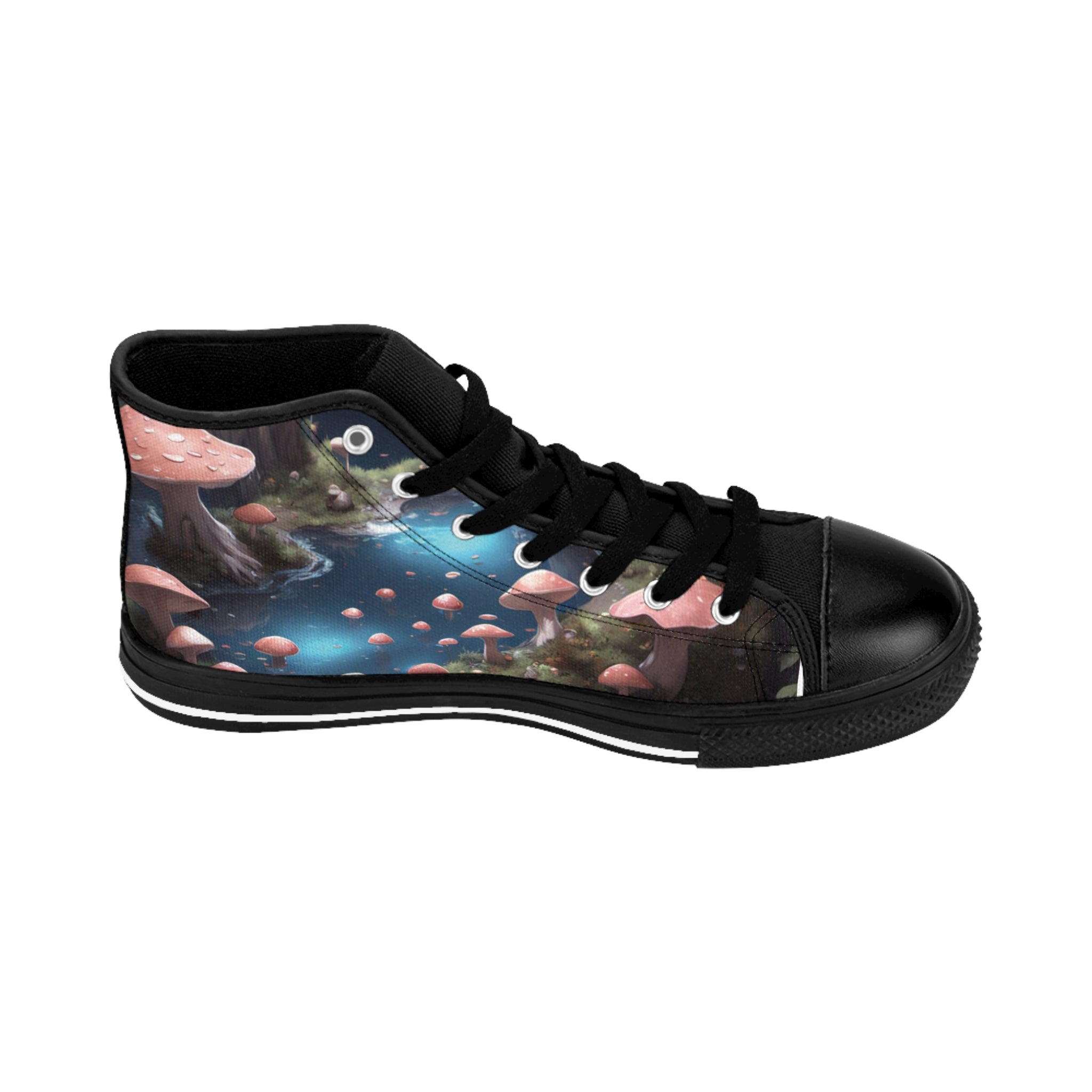 Mushroom Forest High-Top Sneakers — Women's Fantasy Nature Canvas Shoes