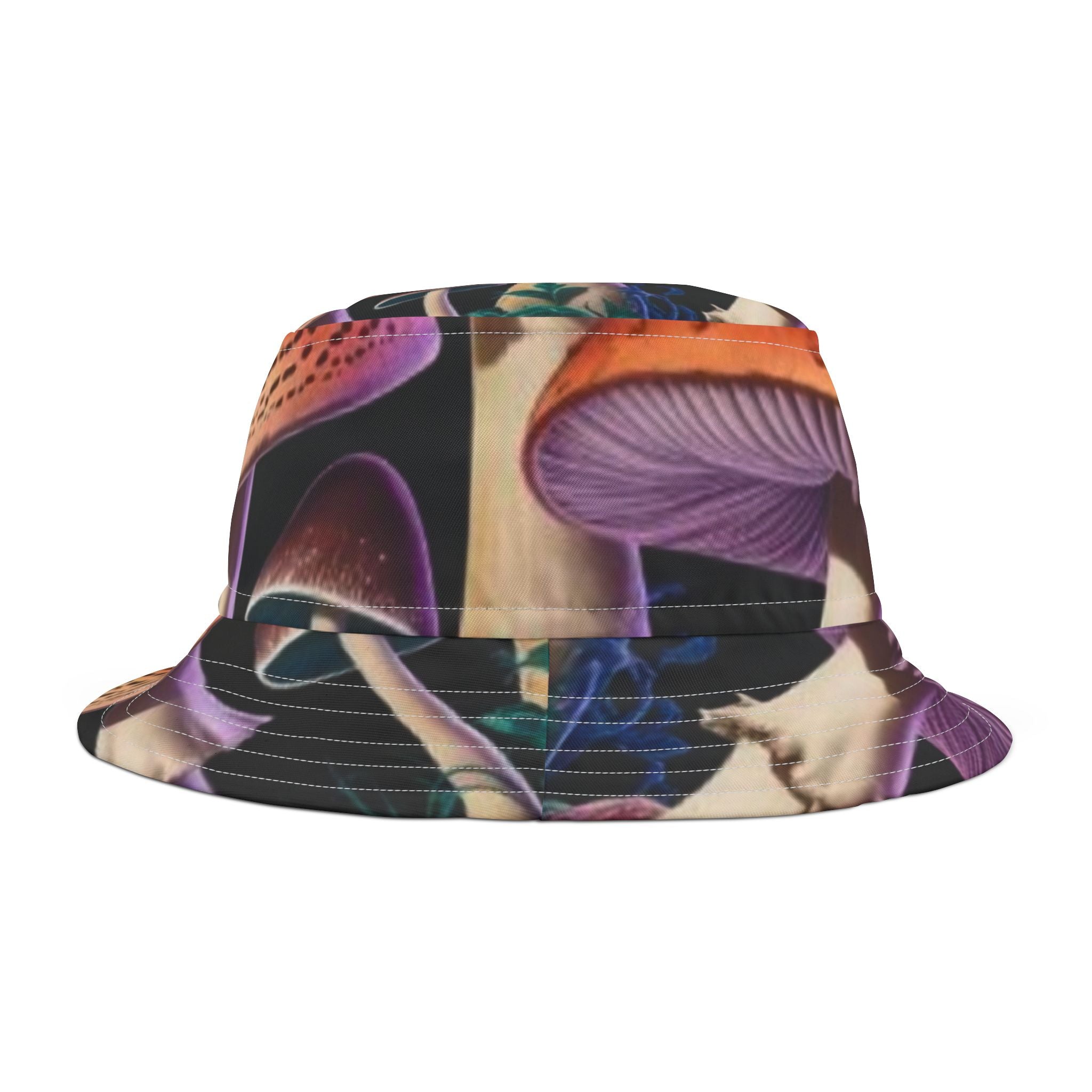 Psychedelic Mushroom Print Bucket Hat — Colorful Fungi AOP Sun Hat