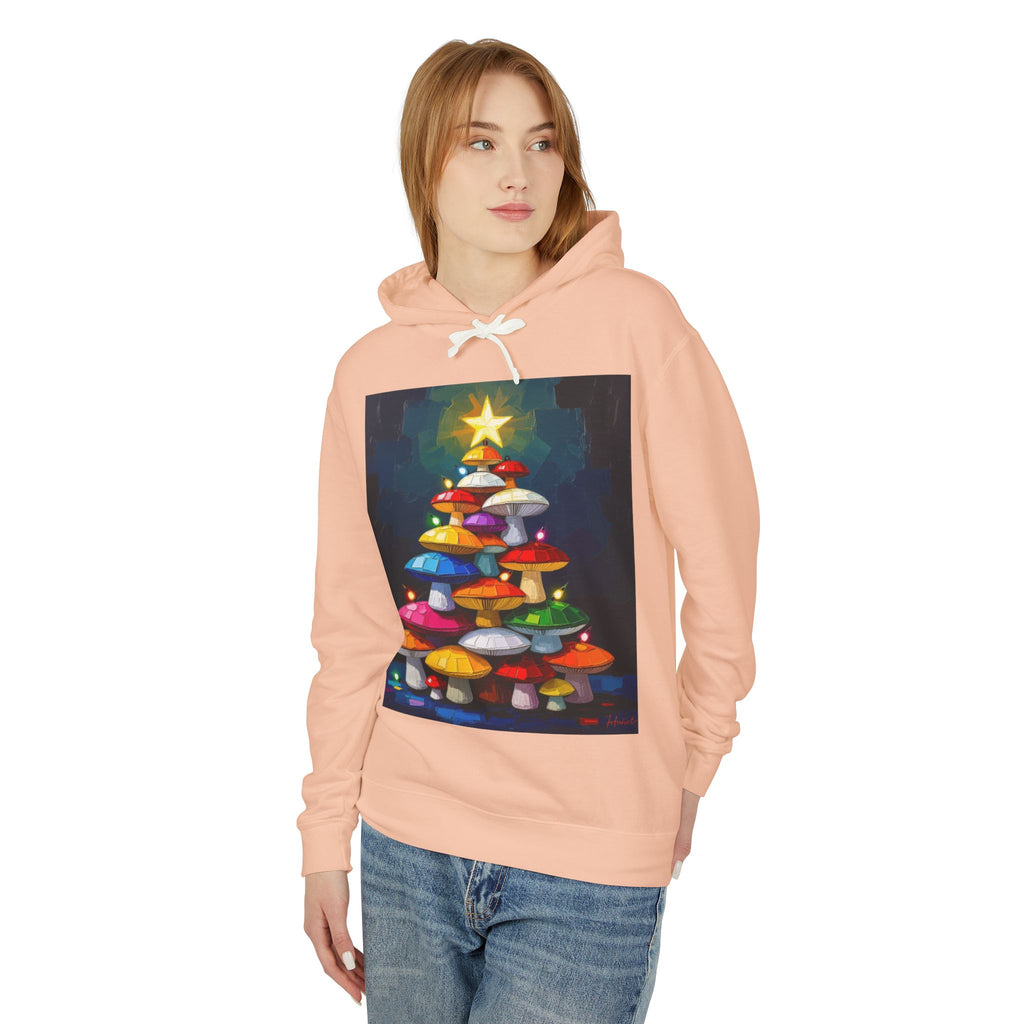 Mushroom Christmas Tree Hoodie — "Happy Shroom Forager" Holiday Pullover