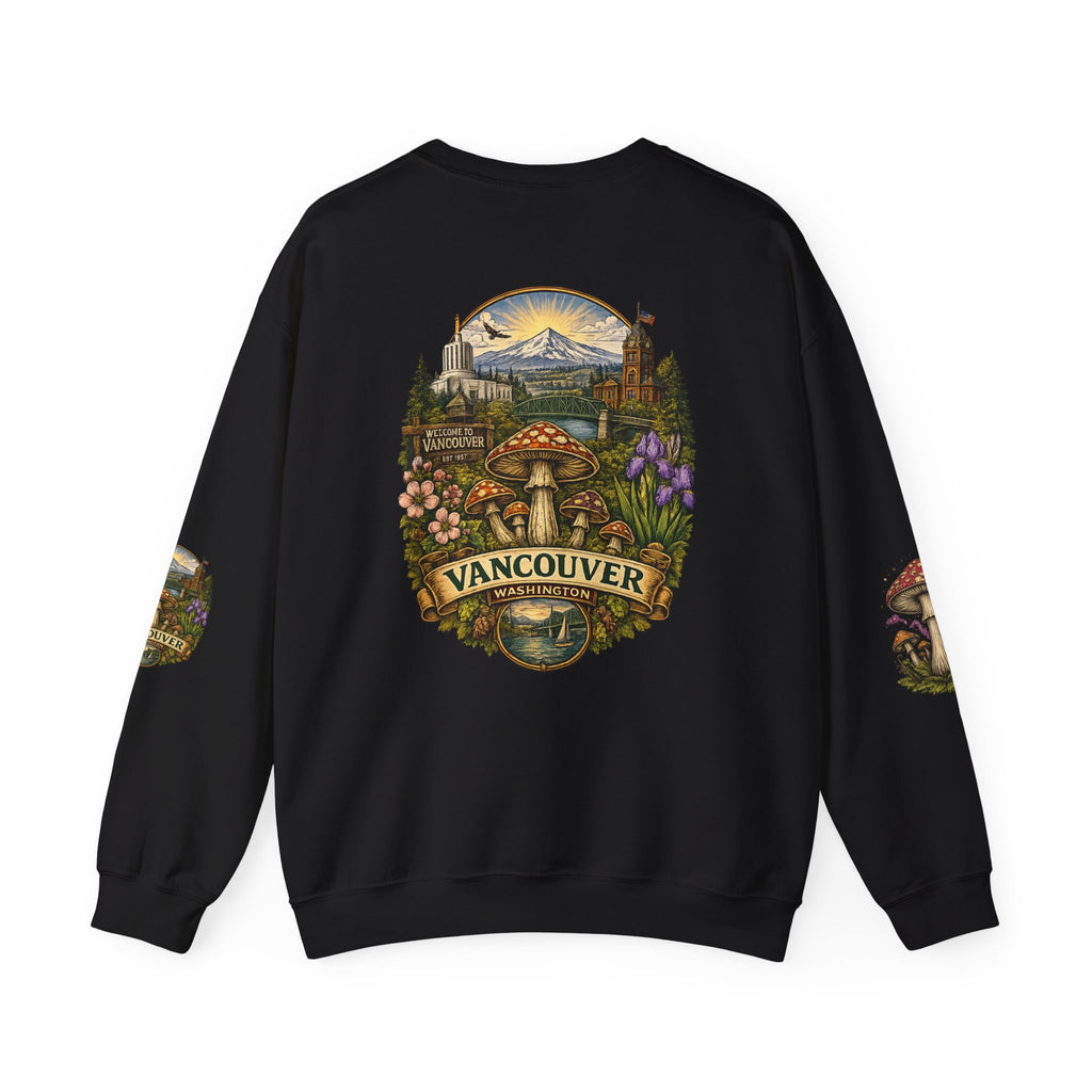 Mushroom Vancouver Crewneck Sweatshirt — Scenic Pacific Northwest Fungi Design