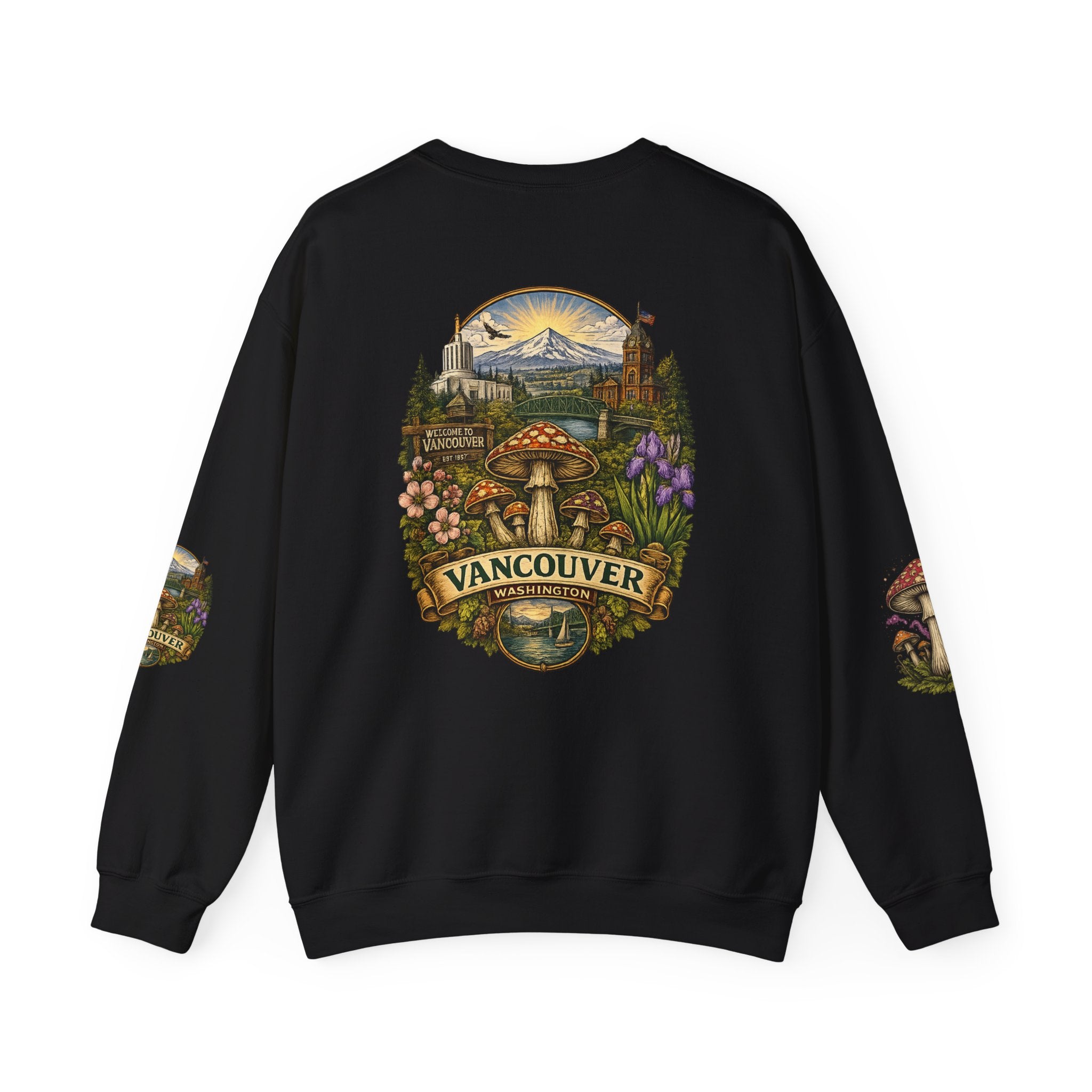 Mushroom Vancouver Crewneck Sweatshirt — Scenic Pacific Northwest Fungi Design
