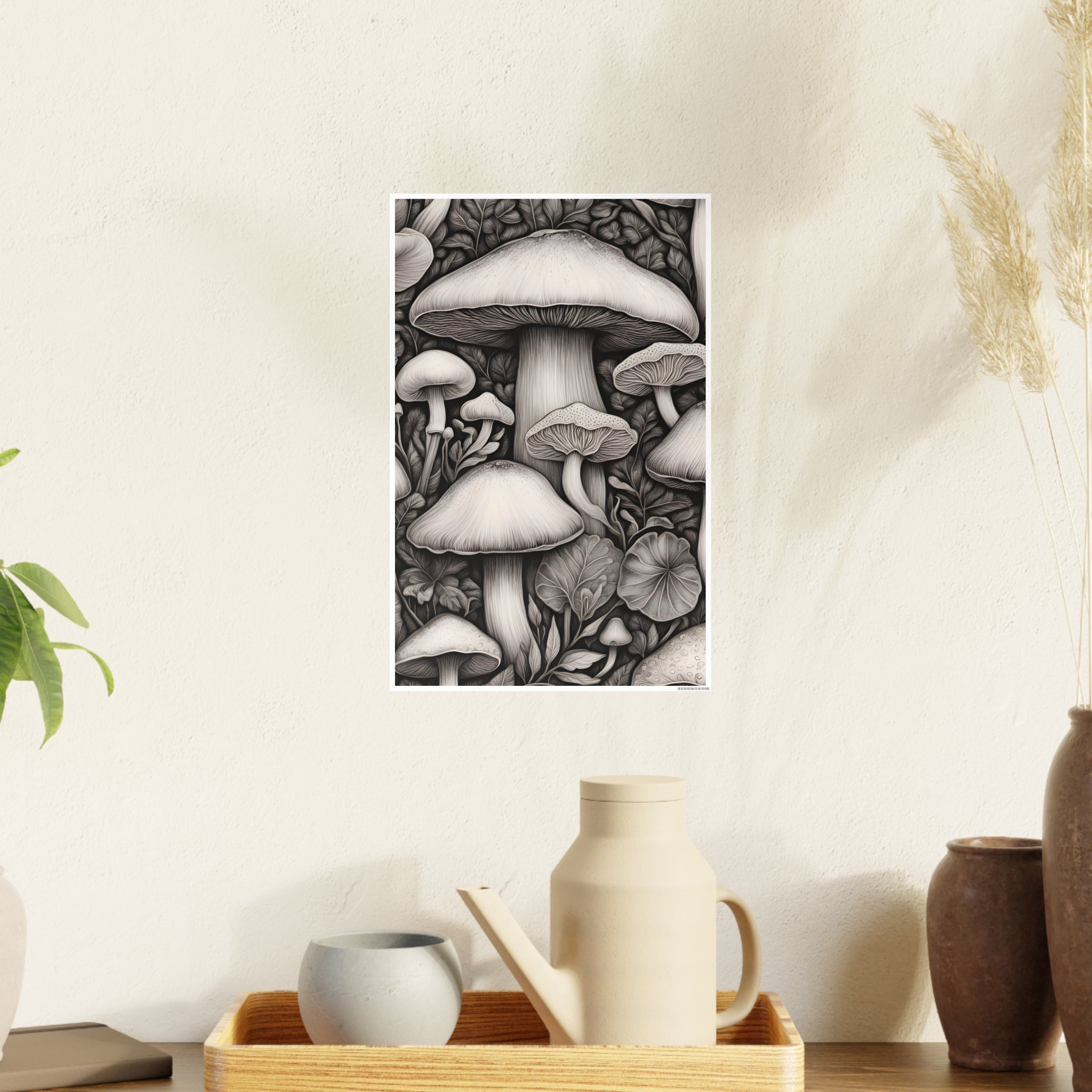 Poster: Mushroom Illustration Poster — Botanical Fungi Art Print