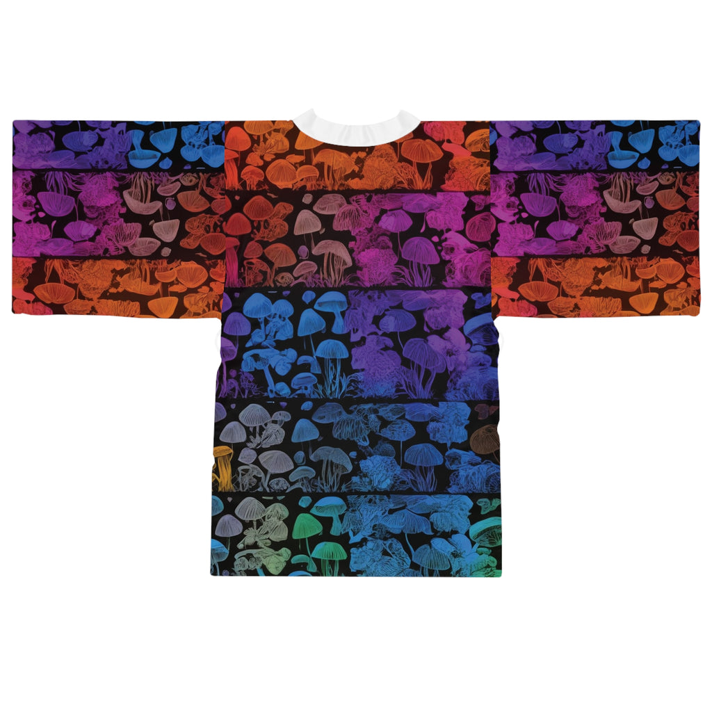 Kimono Robe: Mushroom Gradient Kimono Robe — Colorful Psychedelic Mushroom Print