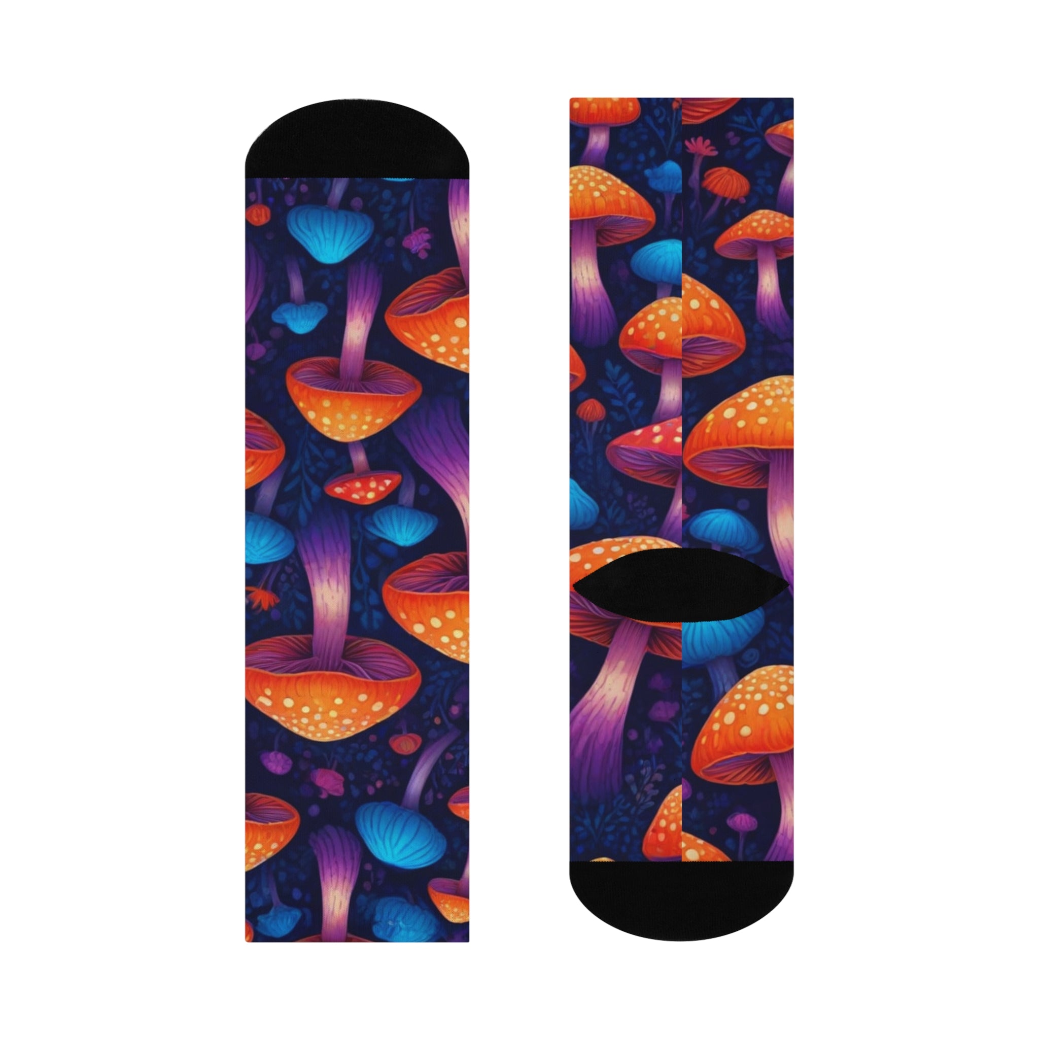 Psychedelic Mushroom Crew Socks — Colorful Fantasy Fungi Cushion Crew