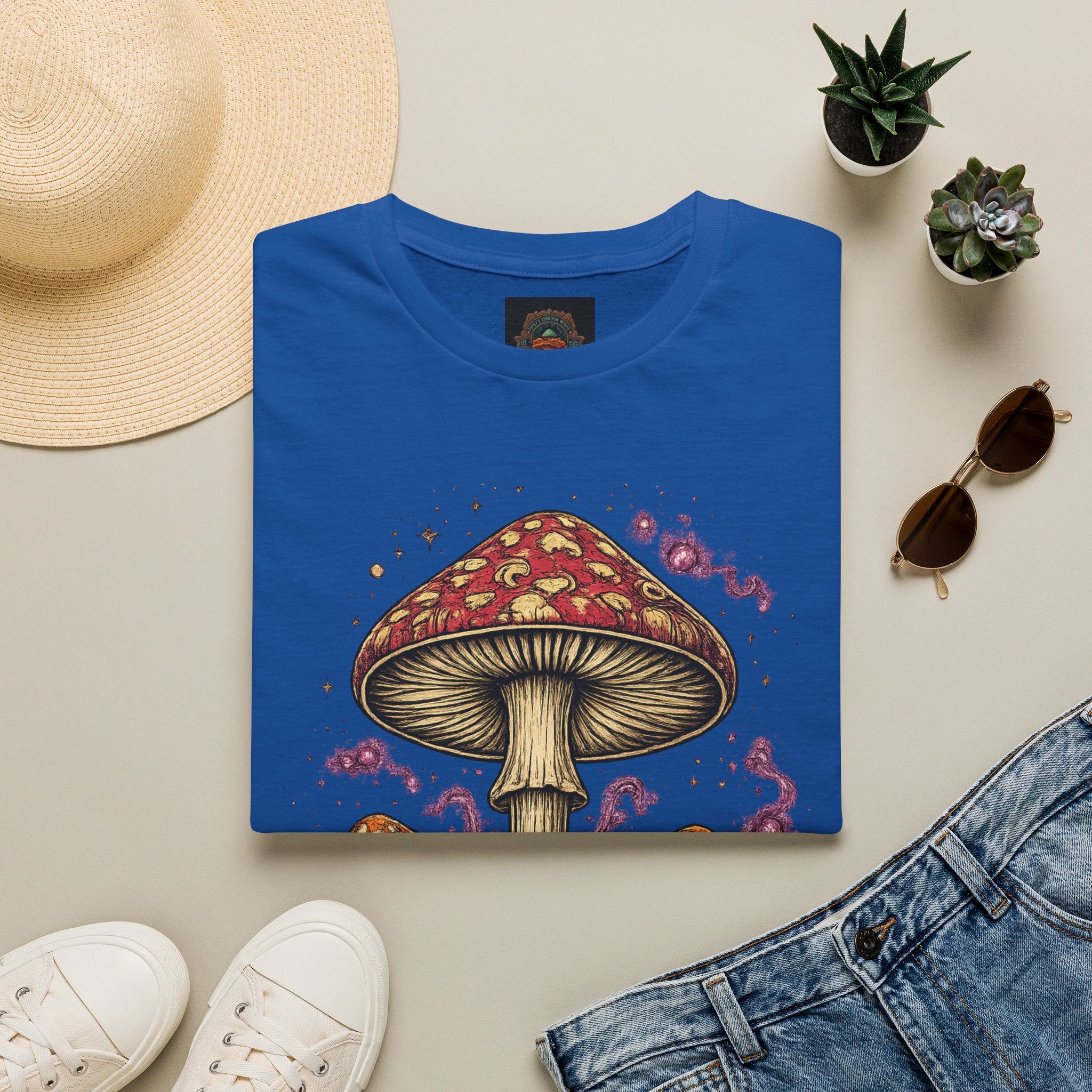 Psychedelic Mushroom Graphic T-Shirt — Red Amanita Illustration