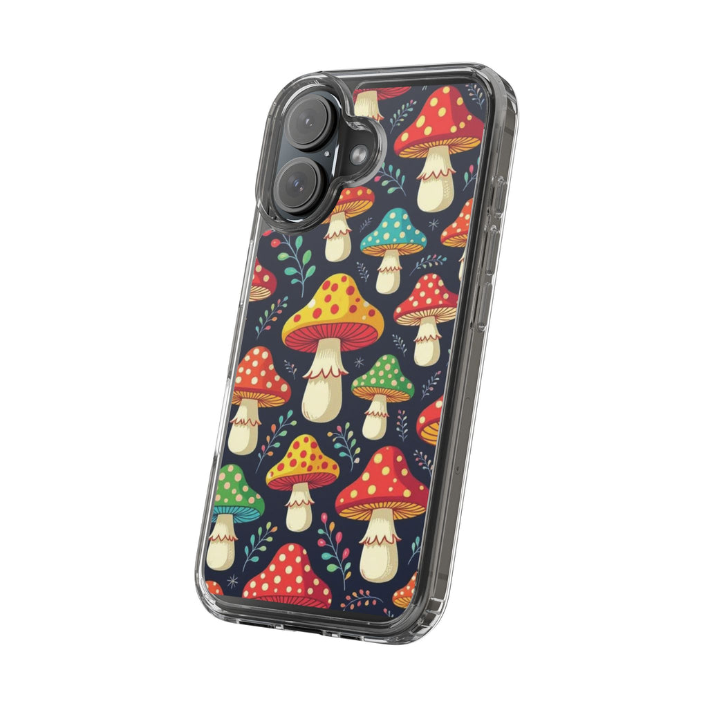 Phone Case: Mushroom Pattern Clear Phone Case — Colorful Toadstool Floral Design