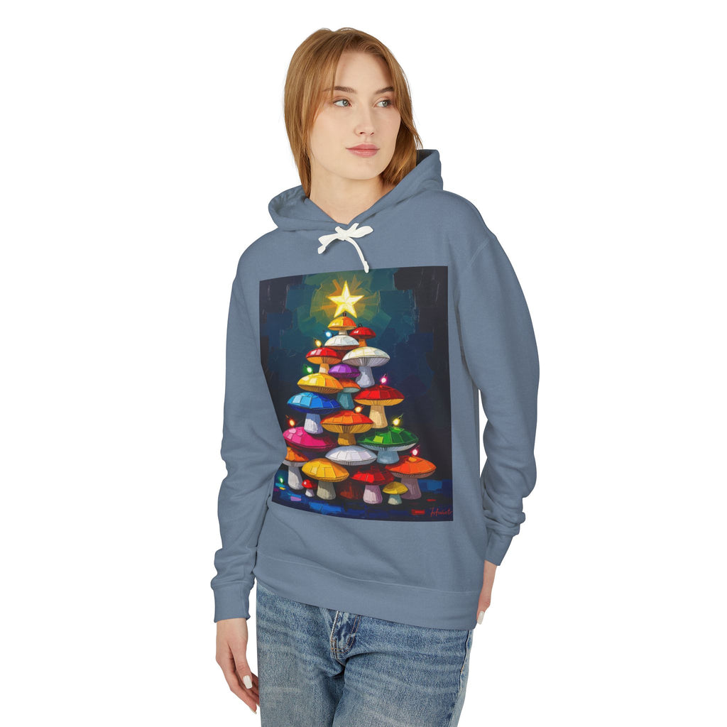 Mushroom Christmas Tree Hoodie — "Happy Shroom Forager" Holiday Pullover