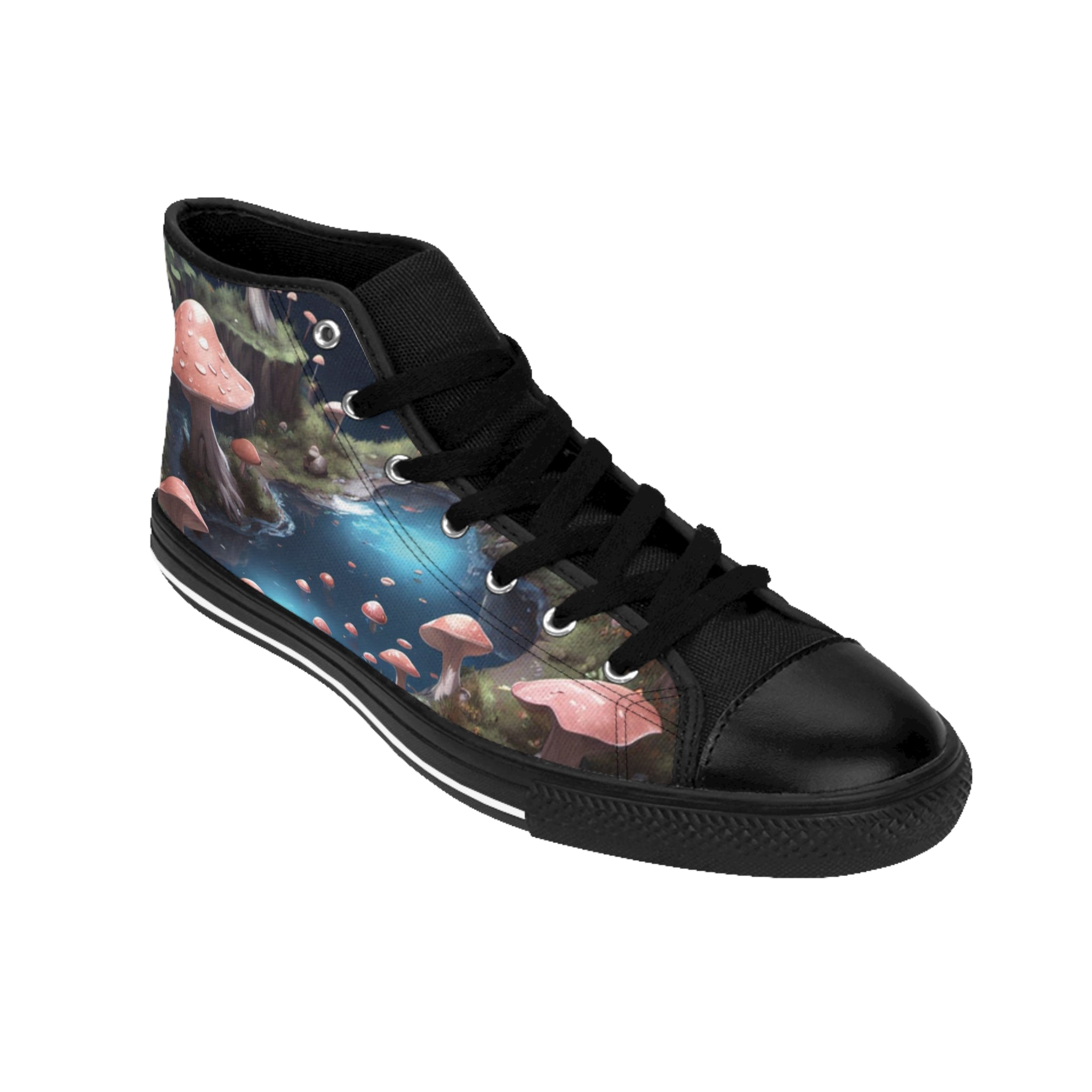 Mushroom Forest High-Top Sneakers — Women's Fantasy Nature Canvas Shoes
