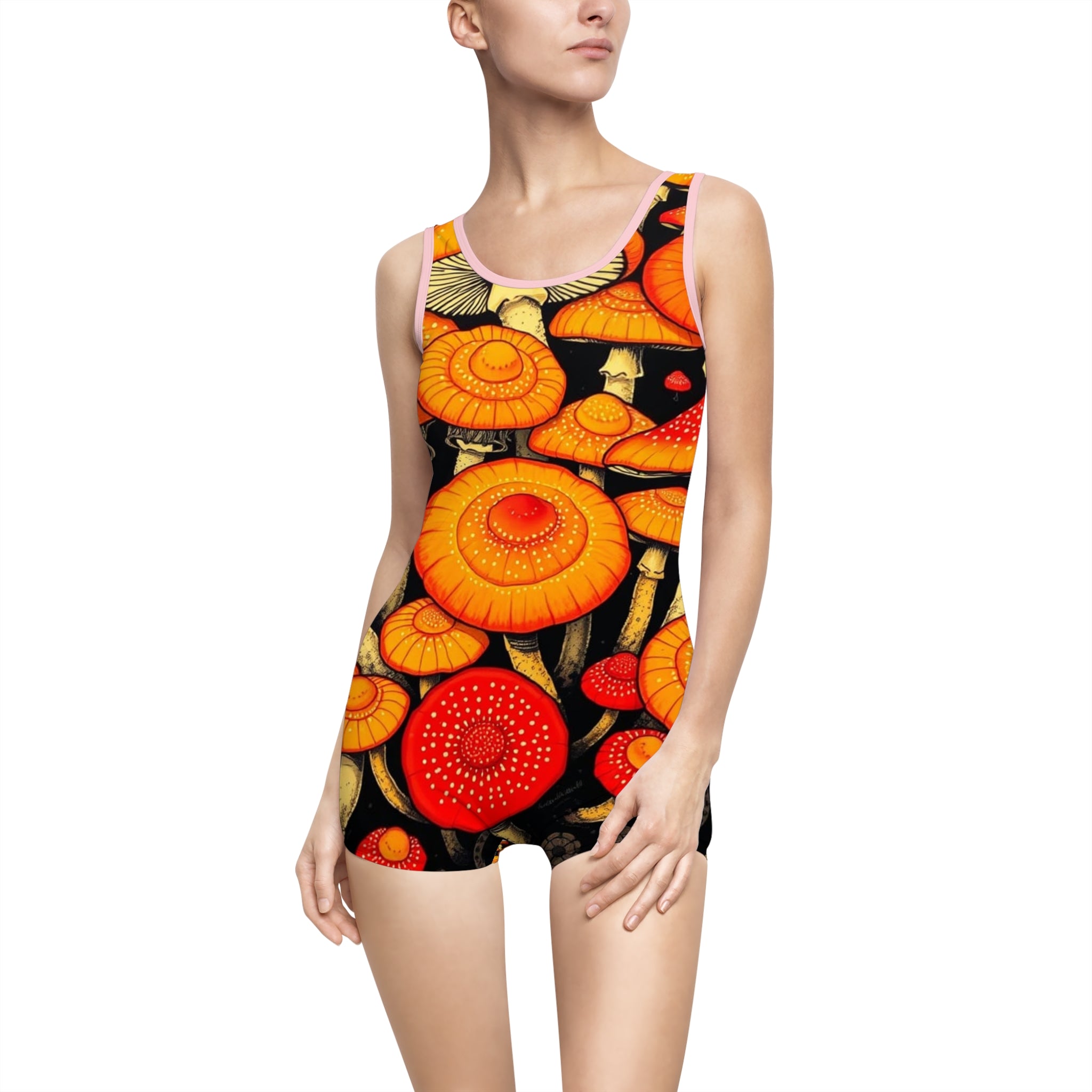 Women's Vintage Mushroom Print Swimsuit, Retro Pool Party, Summer Beachwear