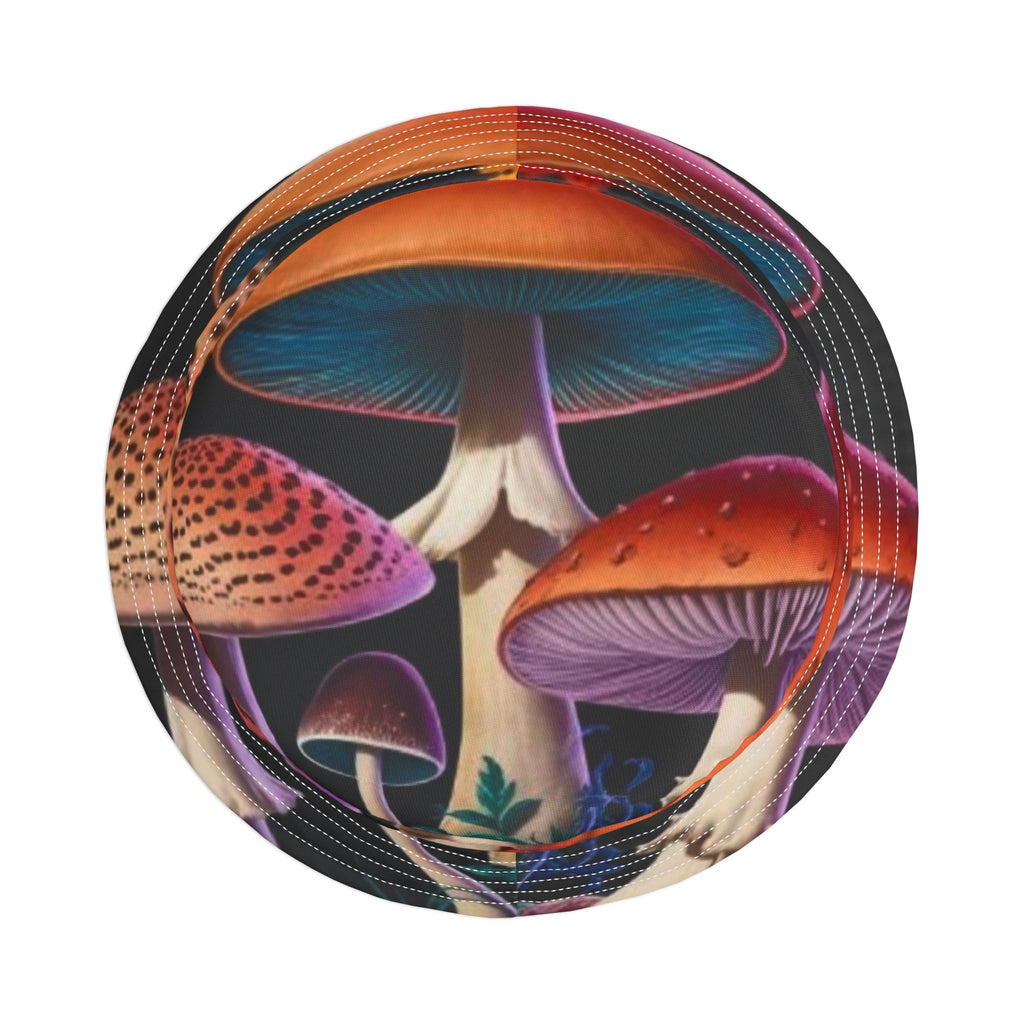 Psychedelic Mushroom Print Bucket Hat — Colorful Fungi AOP Sun Hat