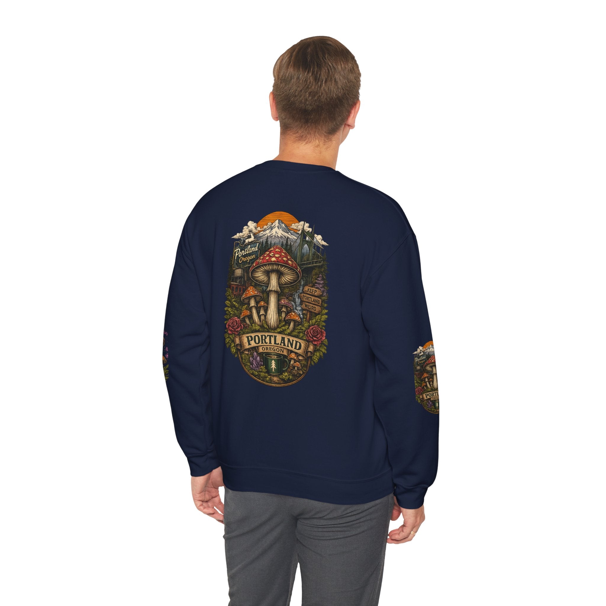 Mushroom Crewneck Sweatshirt — Portland Vintage Psychedelic Fungi Graphic