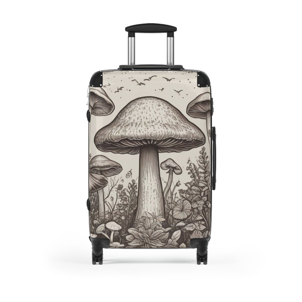 Mushroom Illustration Suitcase – Botanical Fungi Carry-On Luggage