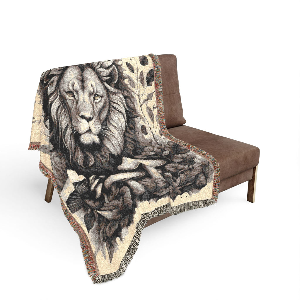 Blanket: Lion Tapestry Woven Blanket — Vintage Safari Lion Throw