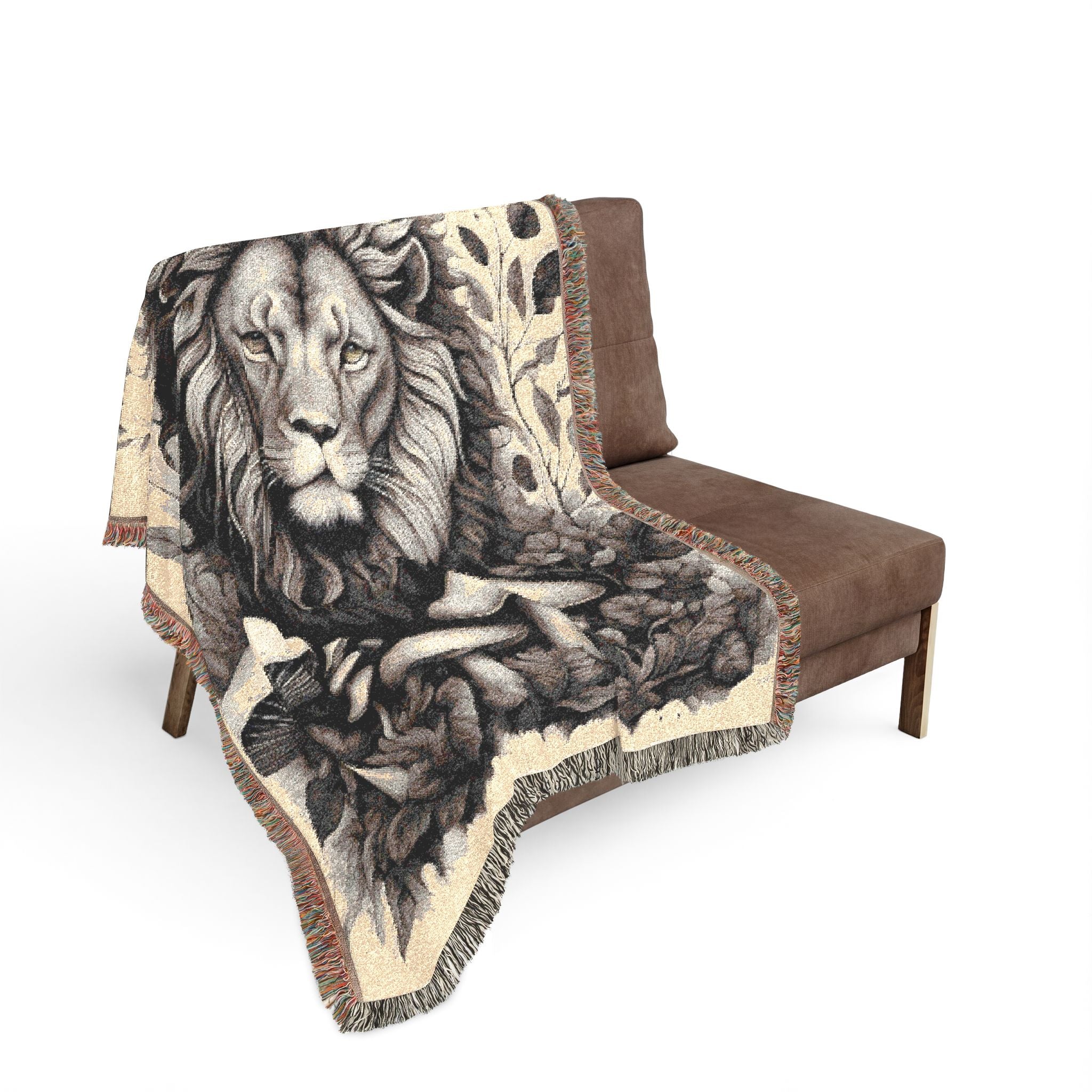 Blanket: Lion Tapestry Woven Blanket — Vintage Safari Lion Throw