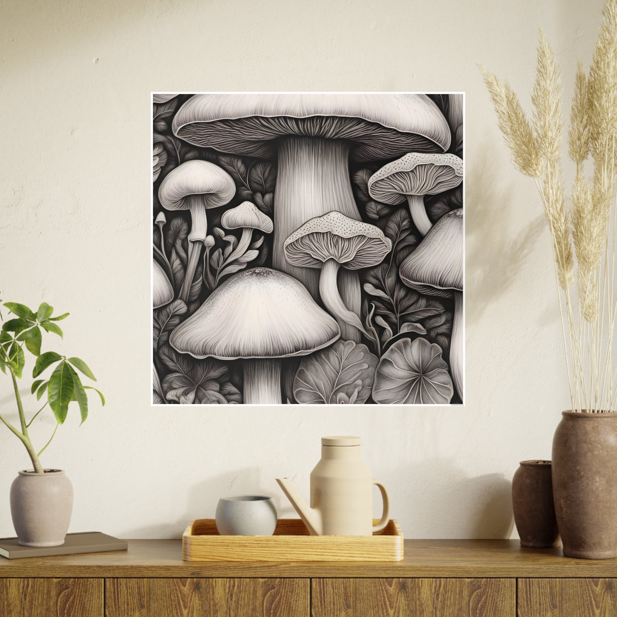 Poster: Mushroom Illustration Poster — Botanical Fungi Art Print