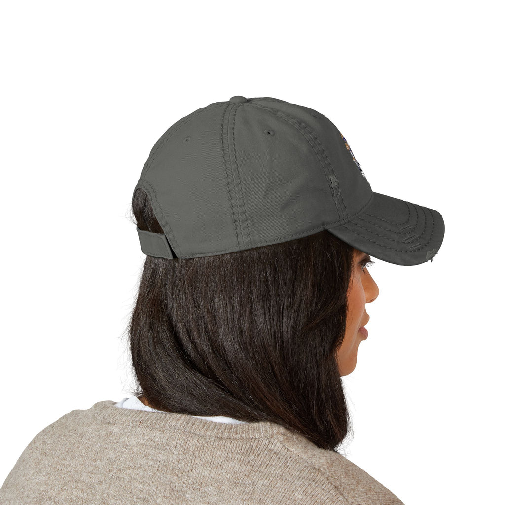 Embroidered Mushroom Skull Distressed Dad Hat — Vintage Trucker Cap for Mushroom Lovers
