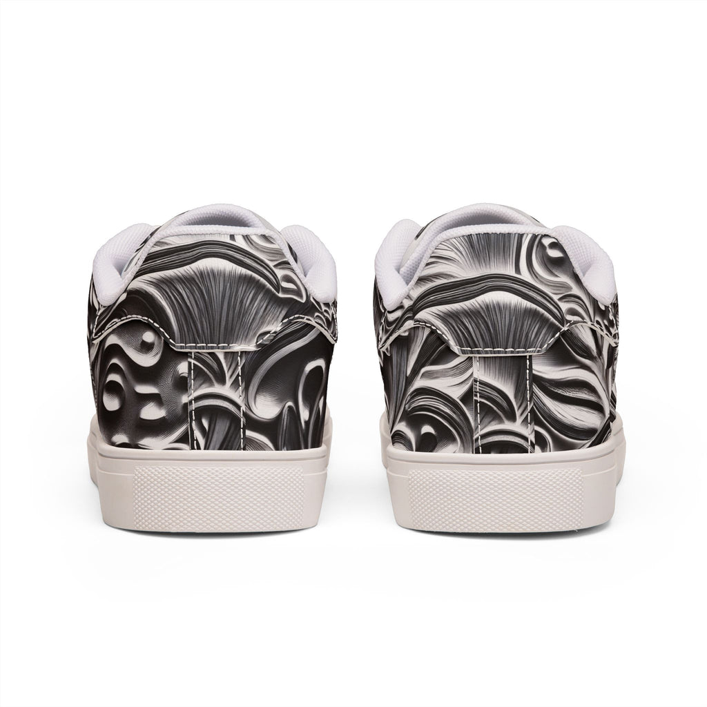 Men's Low-Top Leather Sneakers — Monochrome Abstract Swirl Design