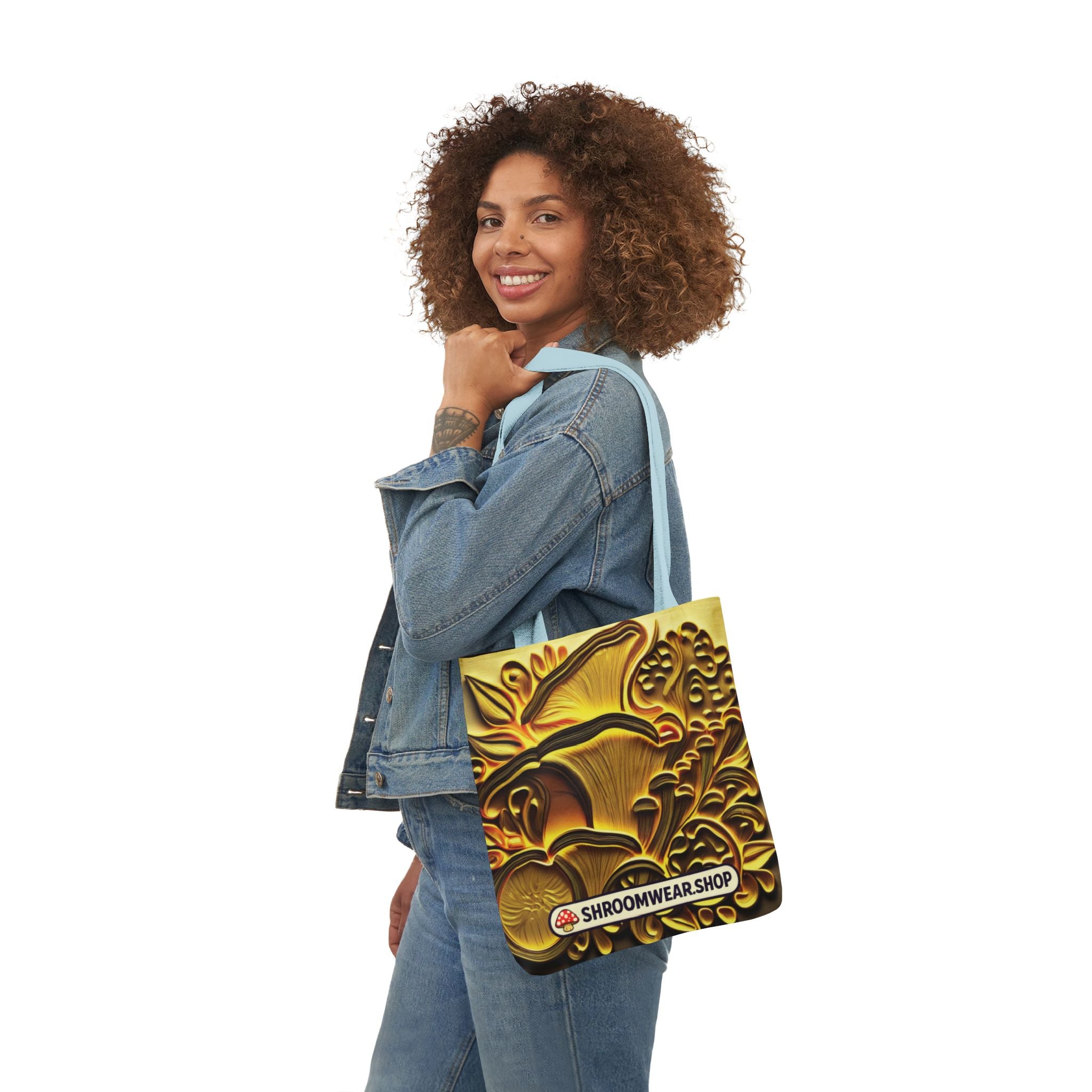 Tote Bag : Golden Mushroom Canvas Tote Bag — Psychedelic Fungi Art Tote