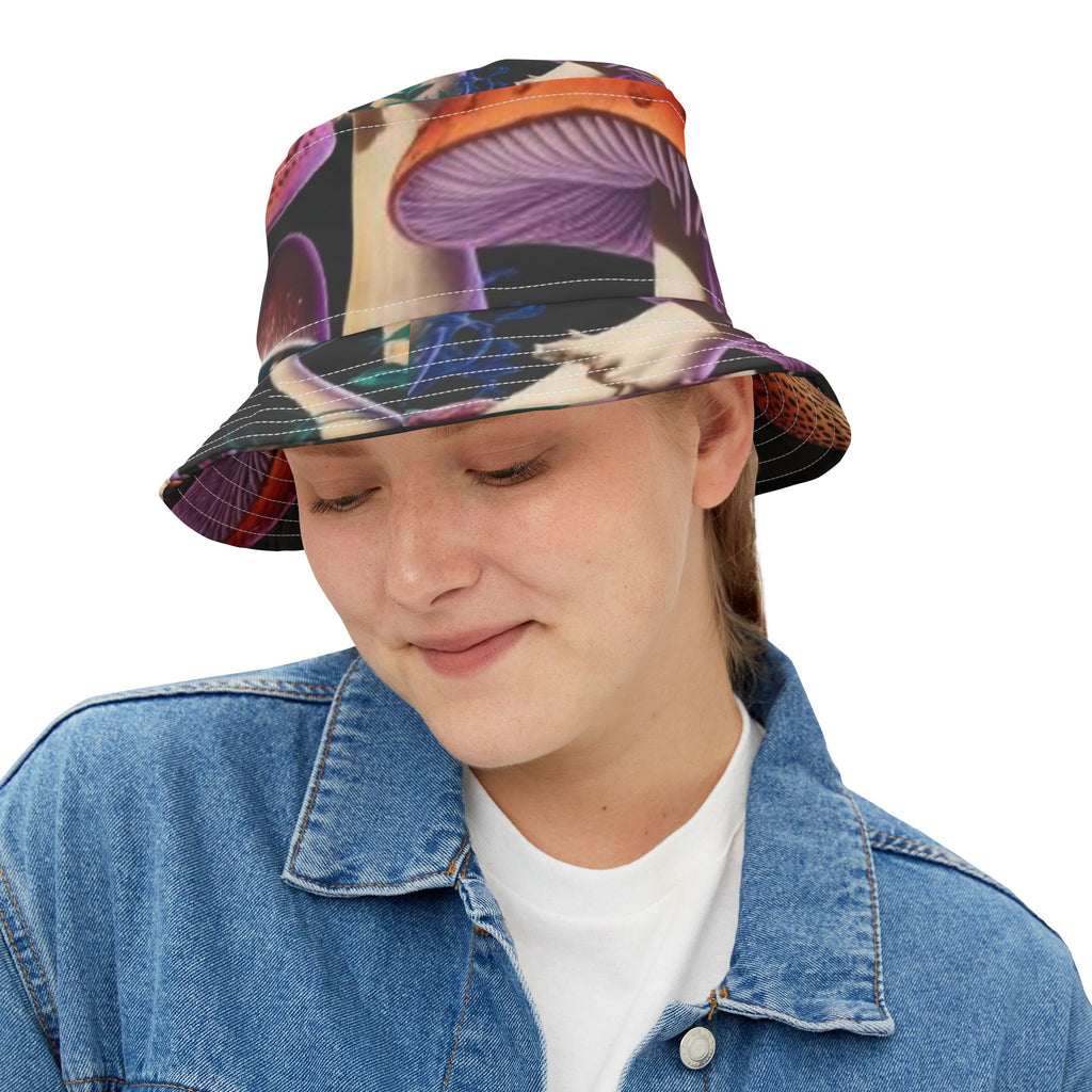 Psychedelic Mushroom Print Bucket Hat — Colorful Fungi AOP Sun Hat
